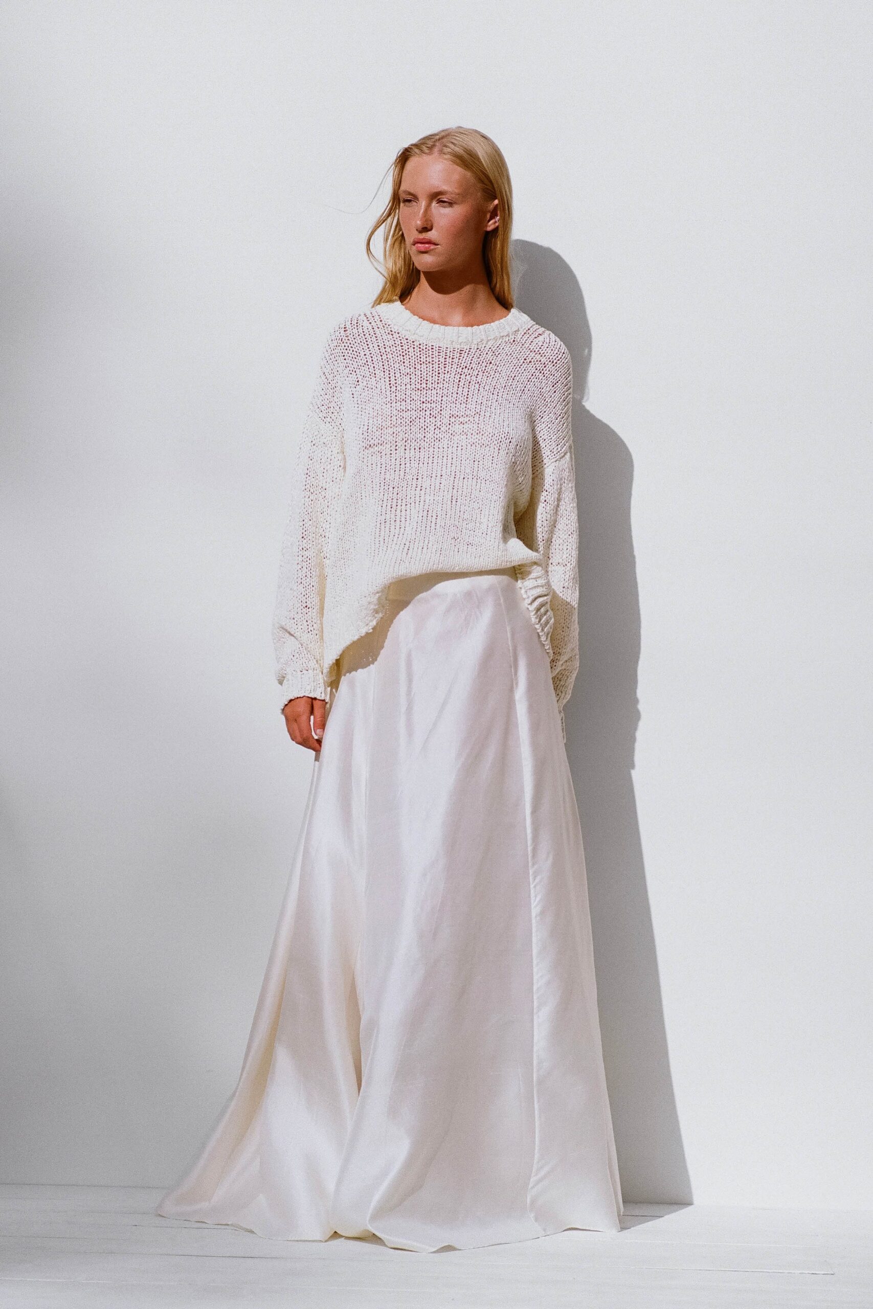 white cotton long-sleeve scoop-neck relaxed top