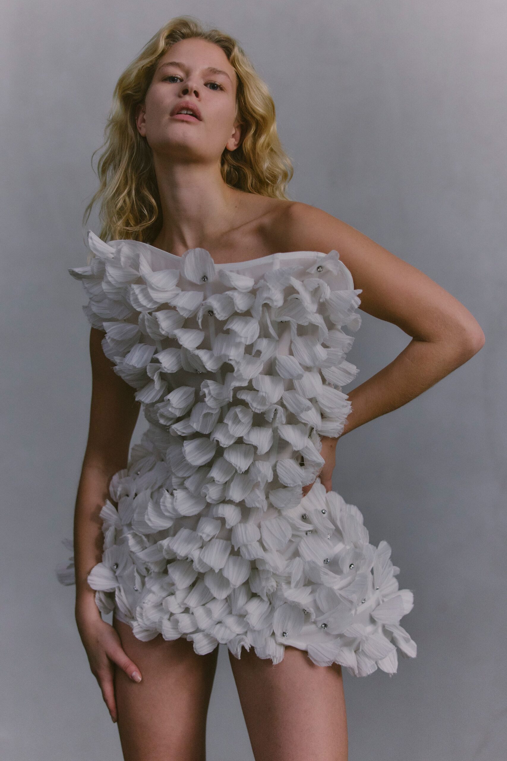 white ruffled mini dress