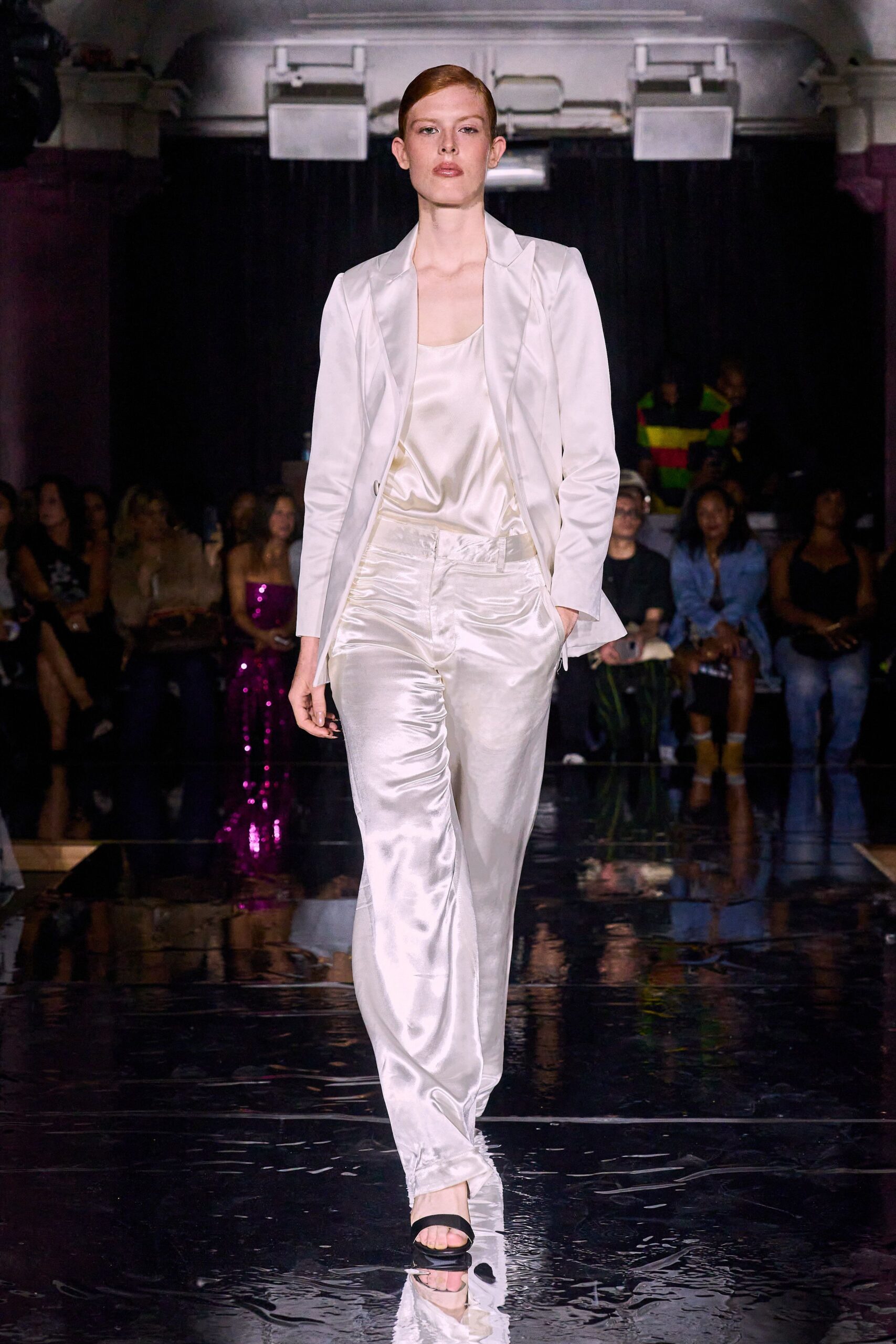 white silk long-sleeve collared tailored blazer