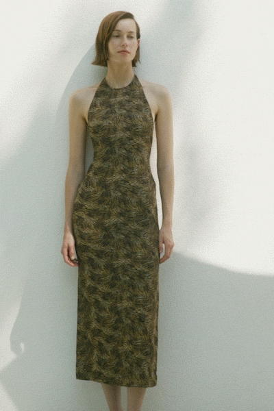 brown floral halterneck gown