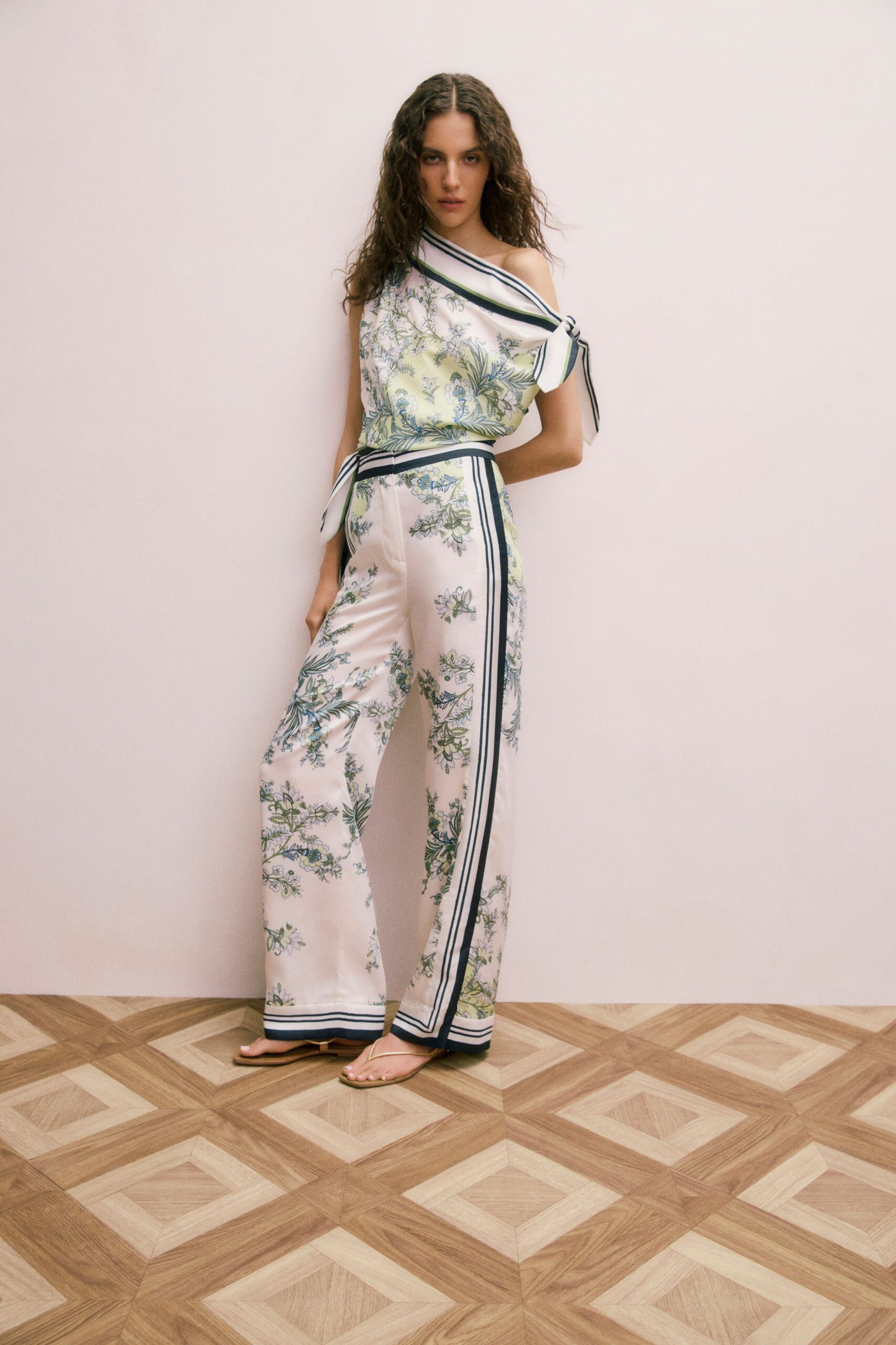 pink silk relaxed striped wide-leg pants