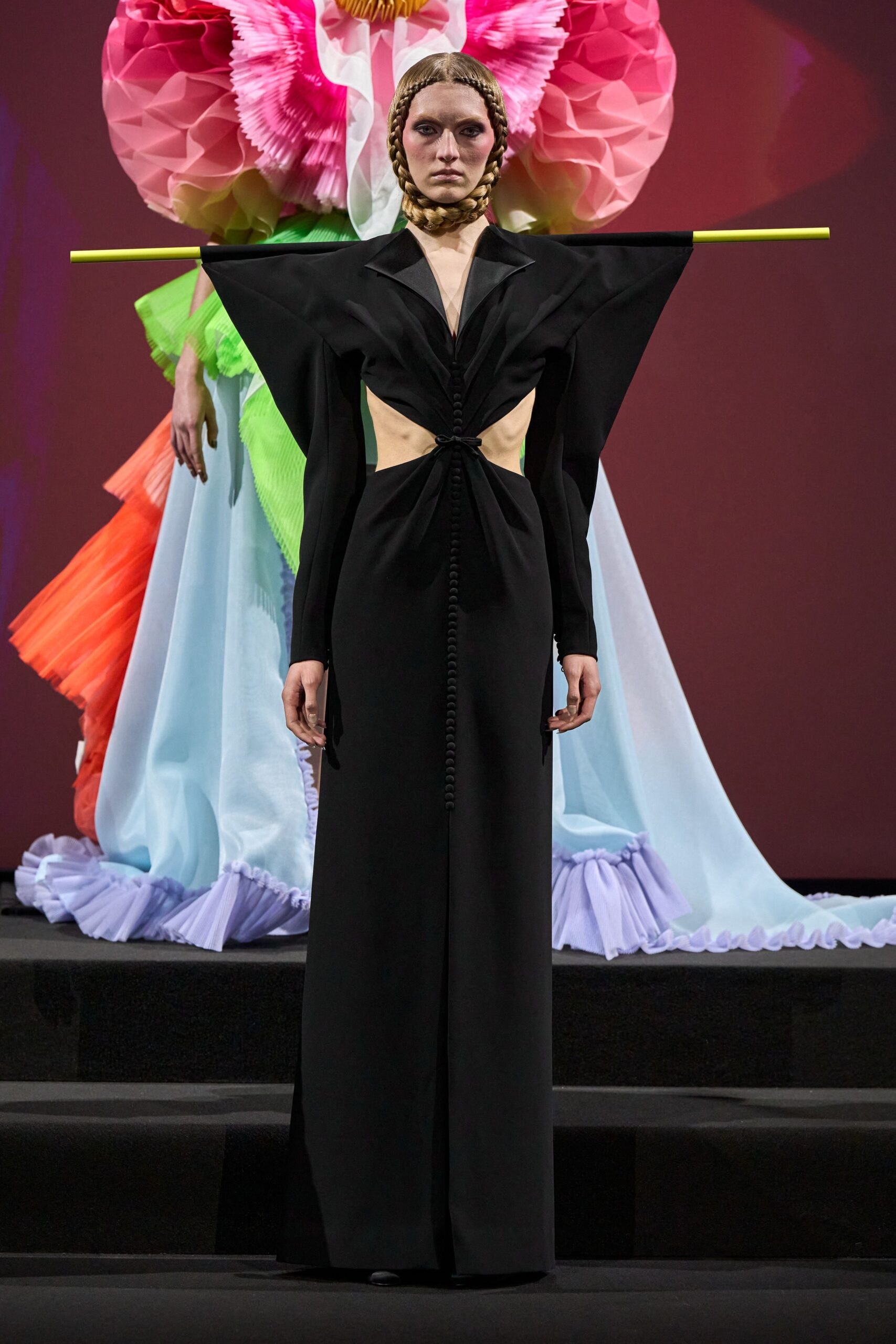 black fitted gown with cutouts