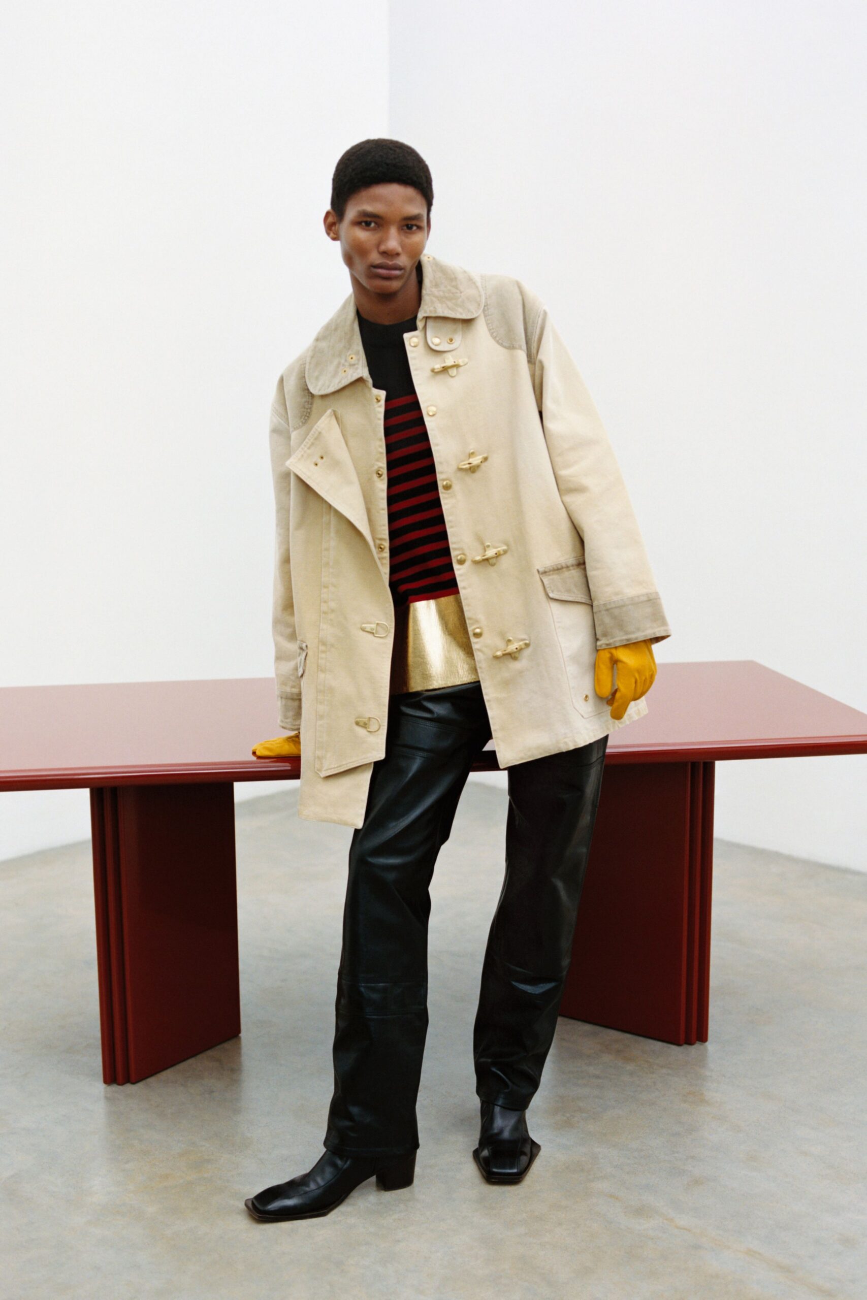 black leather slim straight-leg pants