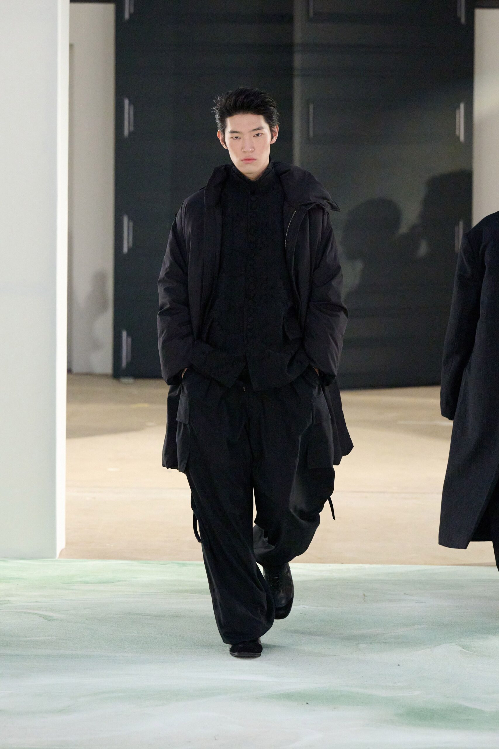 black relaxed coat and pants