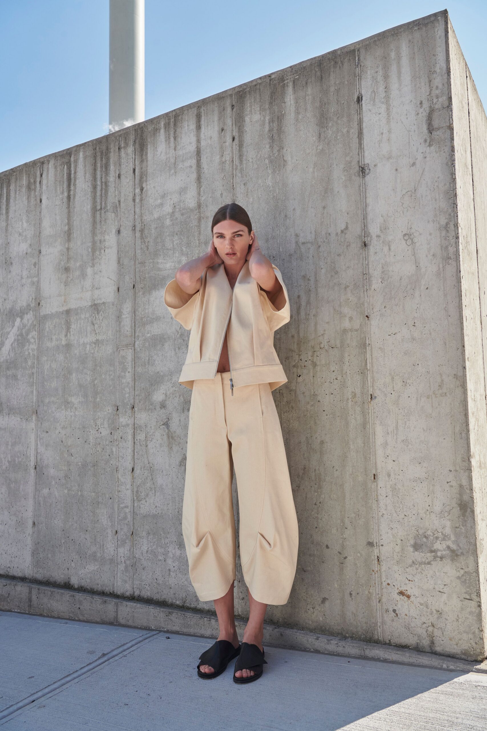 beige relaxed jacket and pants