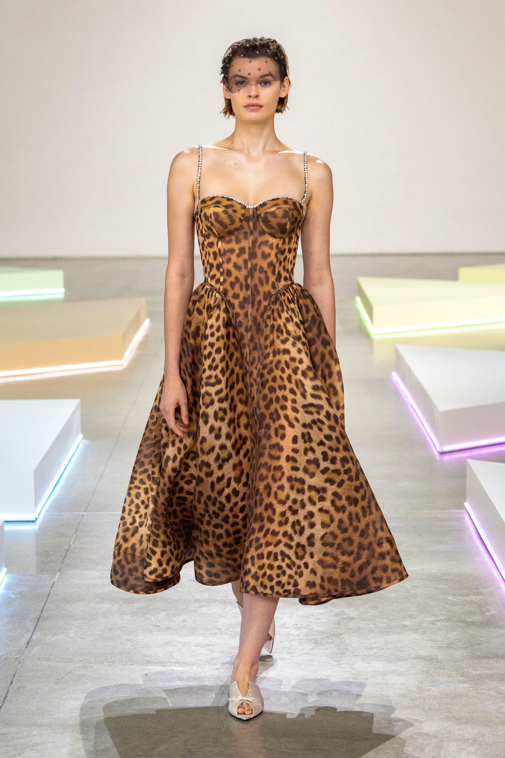 brown silk sleeveless v-neck fitted printed a-line dress