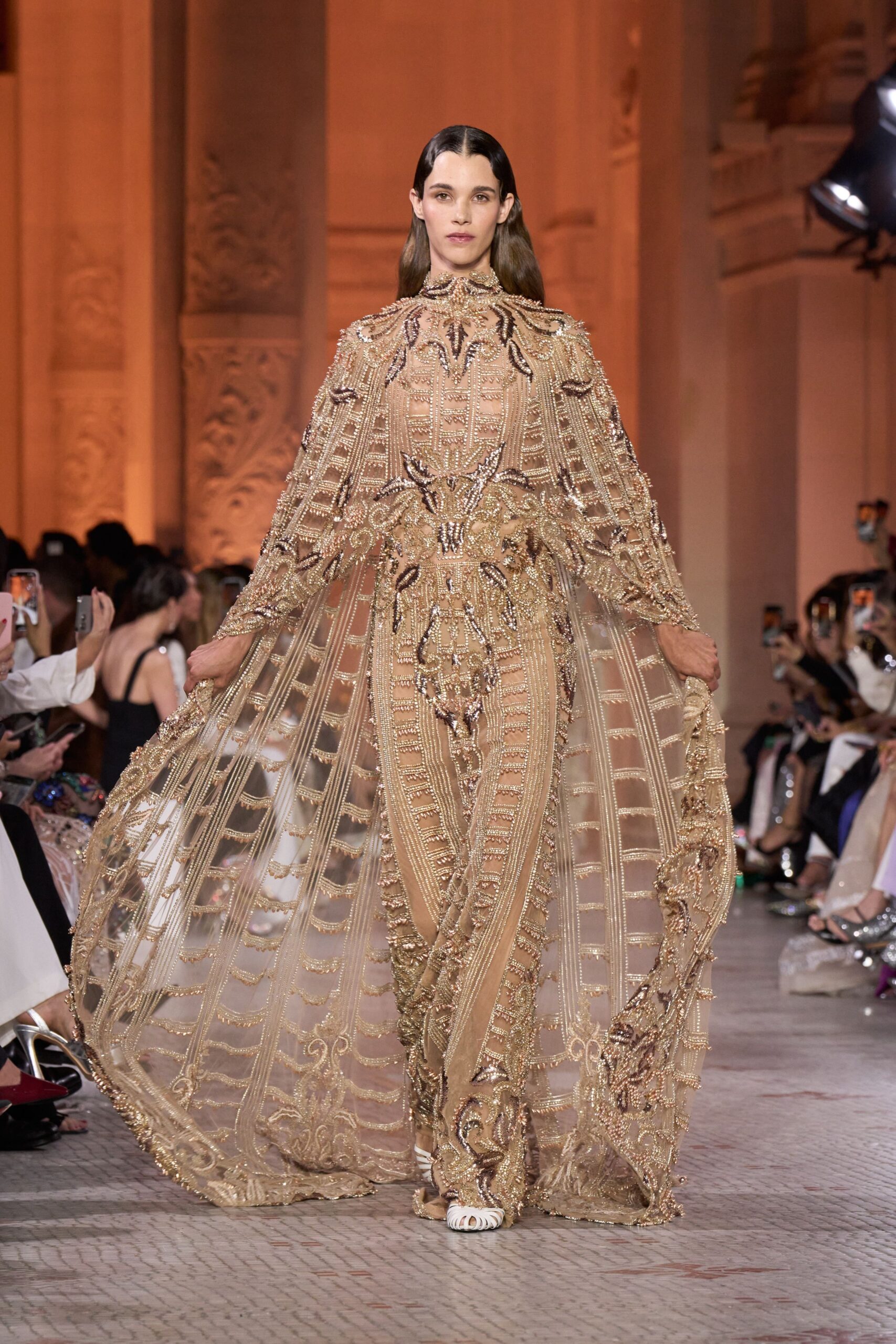 gold embroidered flowing gown