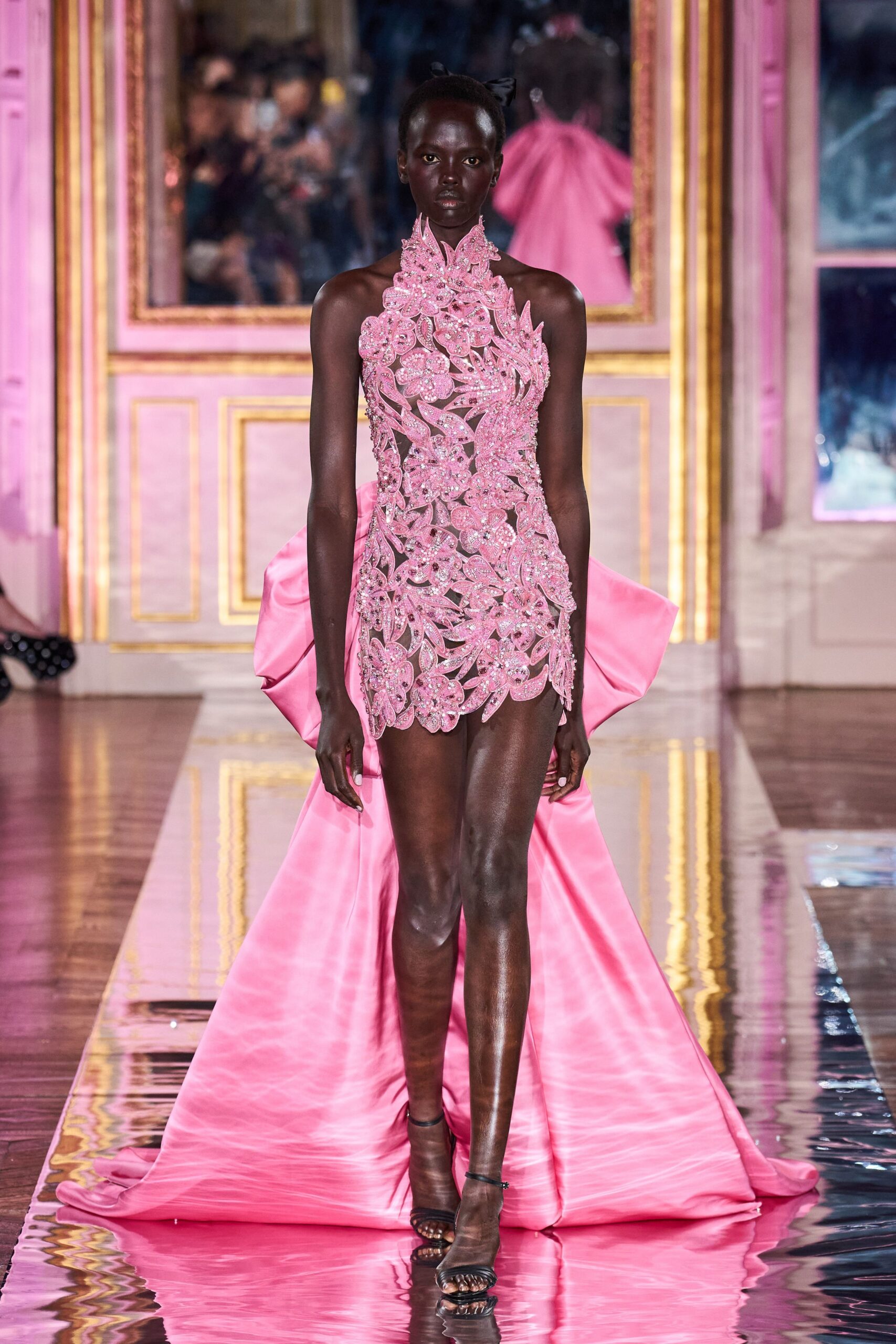 pink embroidered sleeveless dress