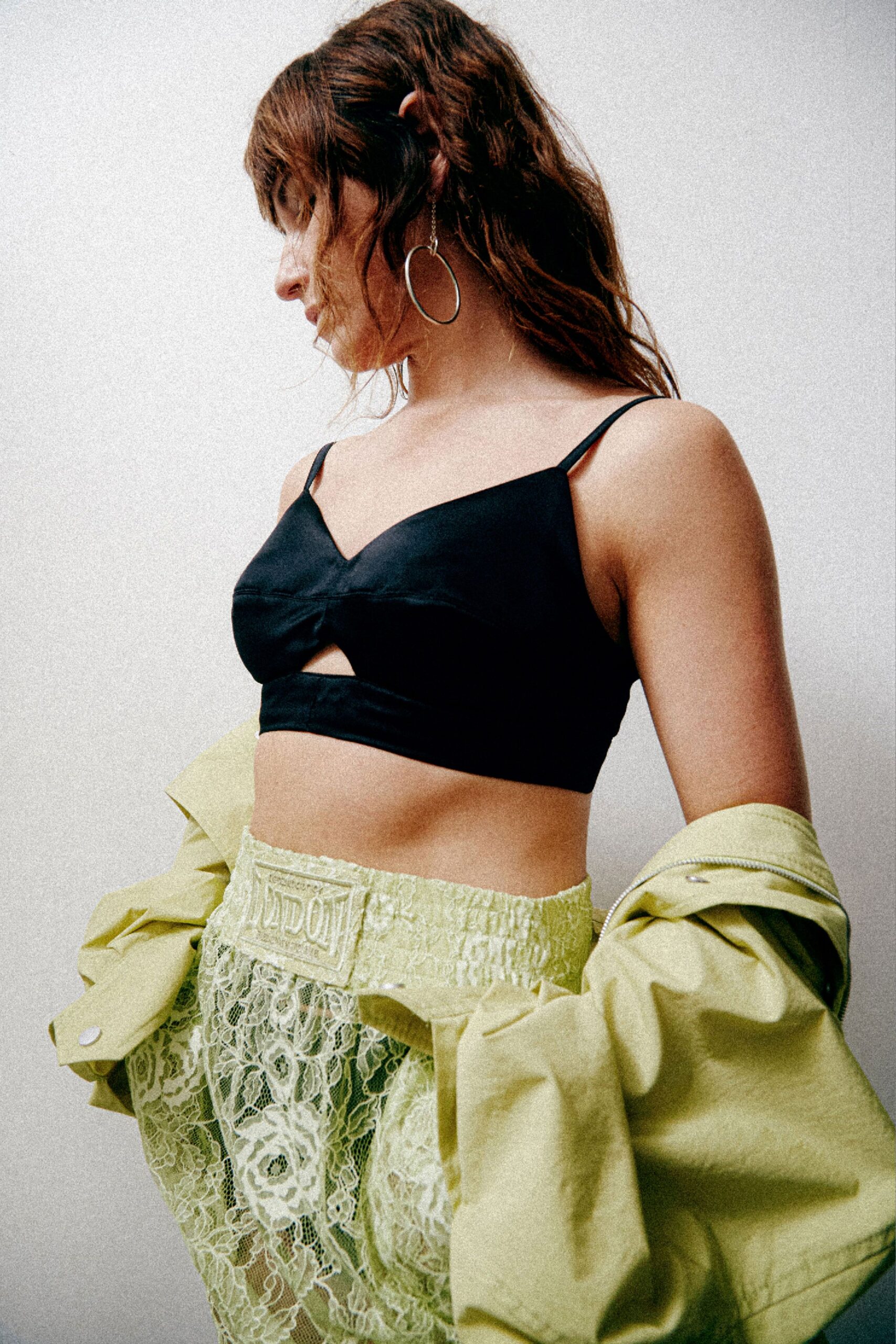 green lace relaxed flared pants