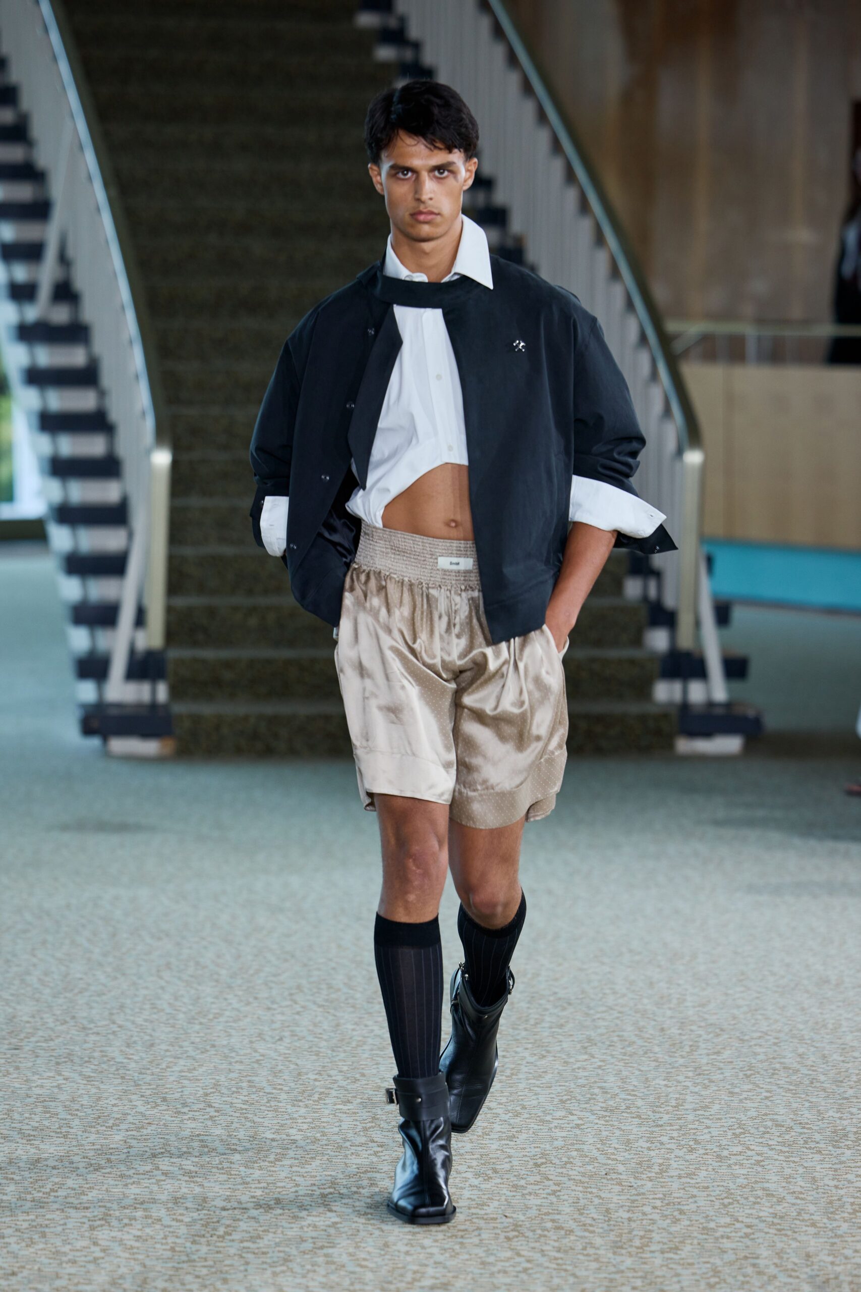 beige silk relaxed pleated shorts
