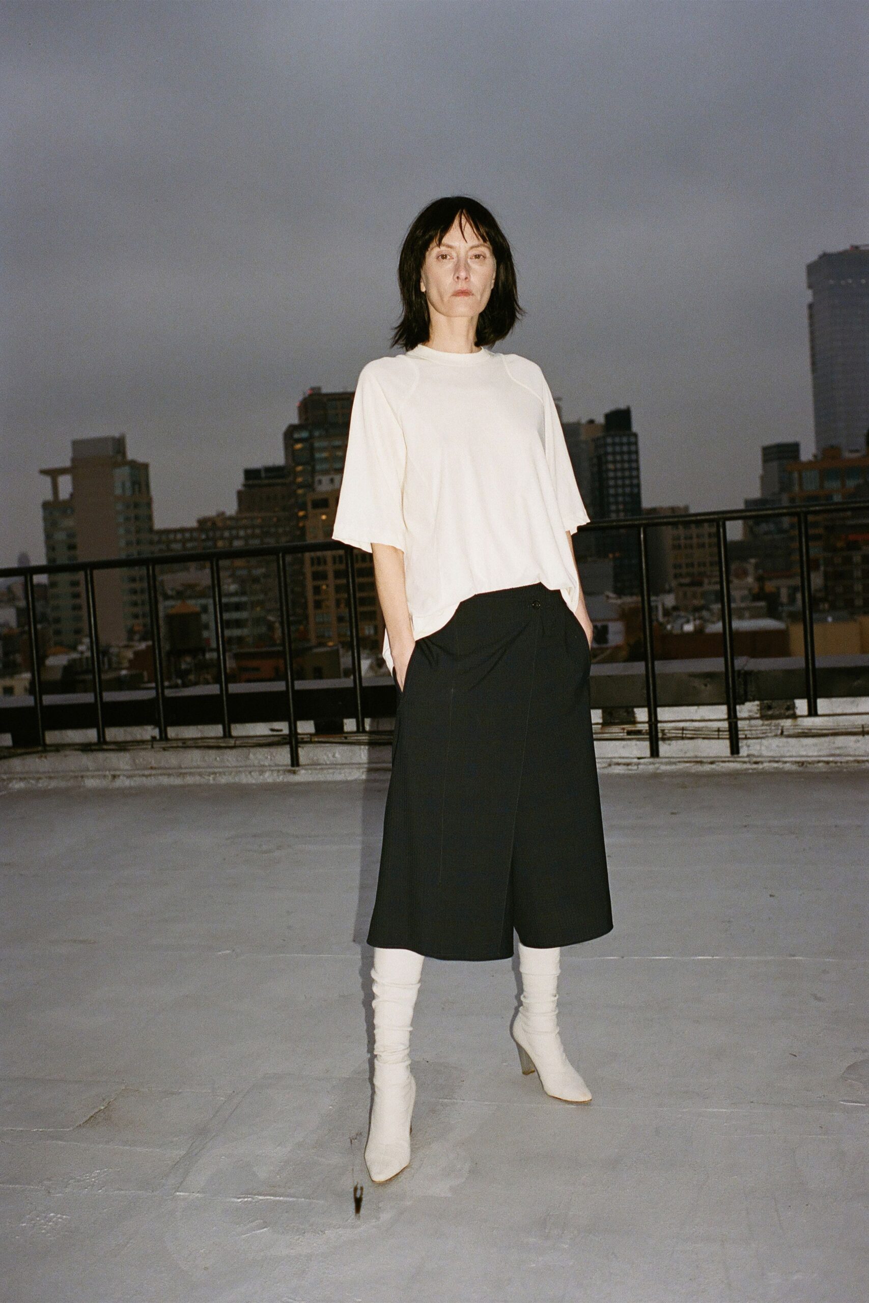 black cotton relaxed pleated culottes