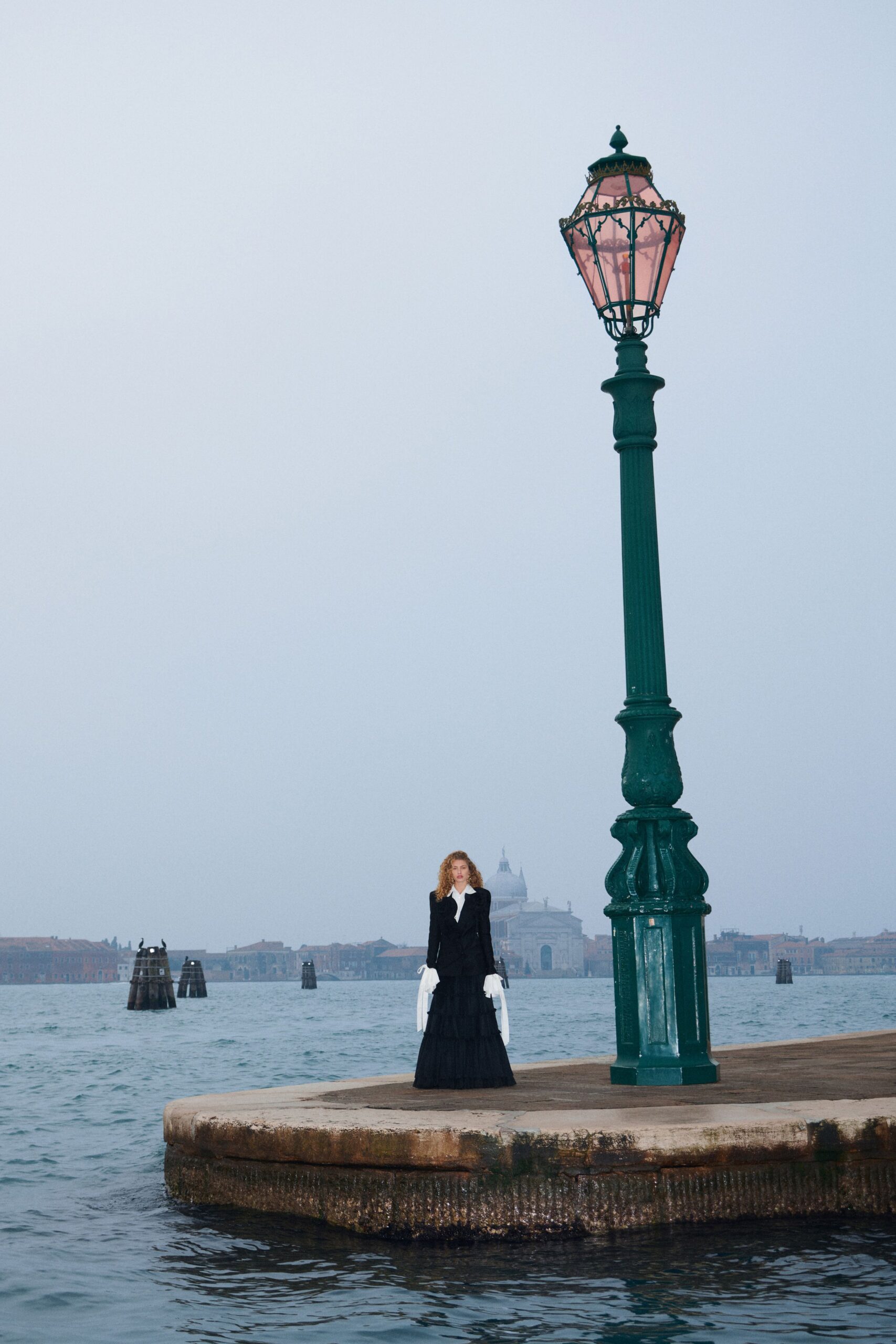 black silk long-sleeve gown