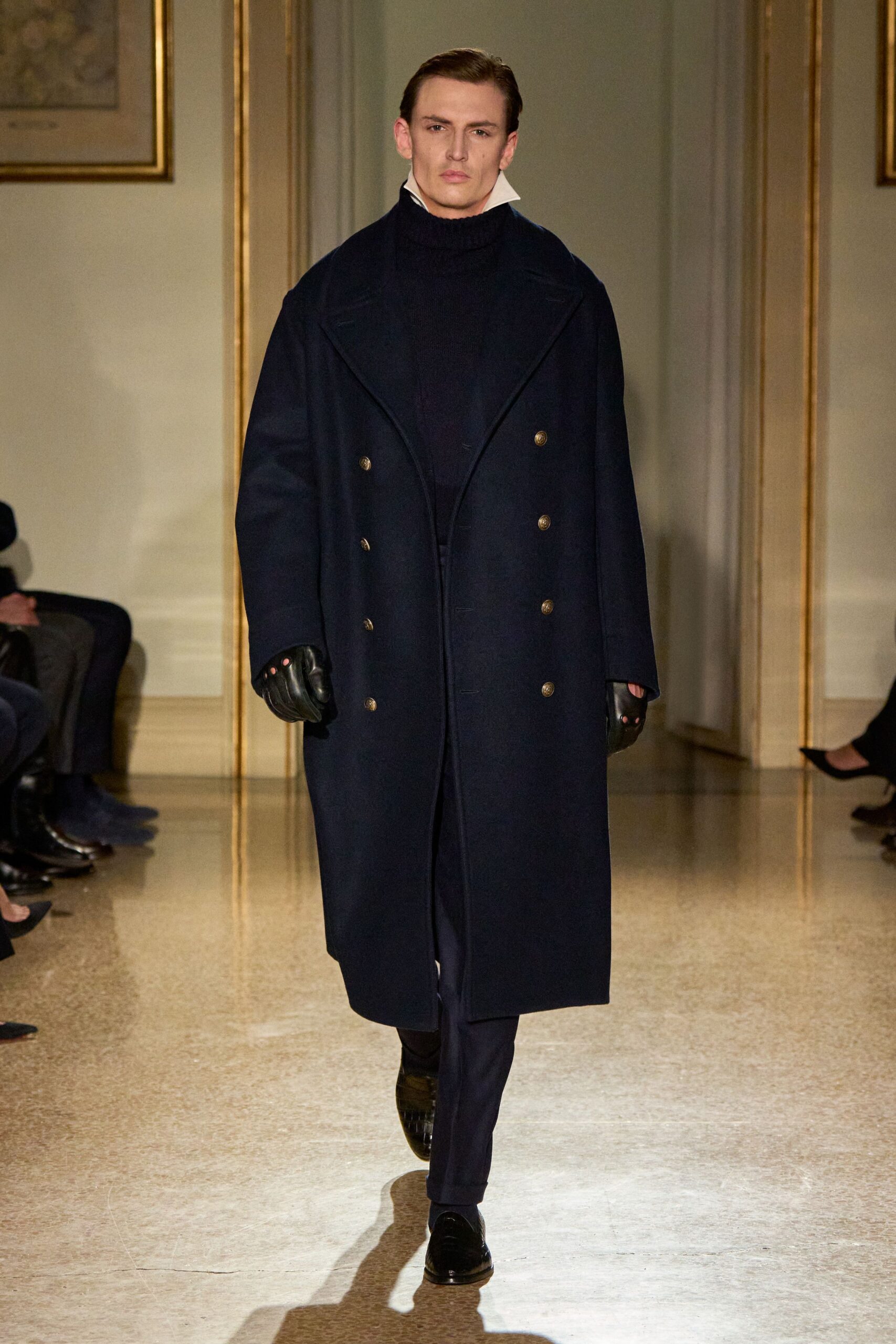 navy wool coat with turtleneck