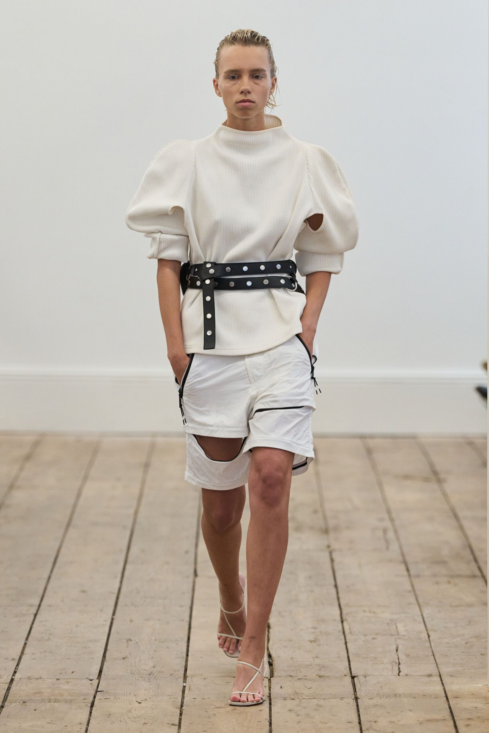 white relaxed top with shorts