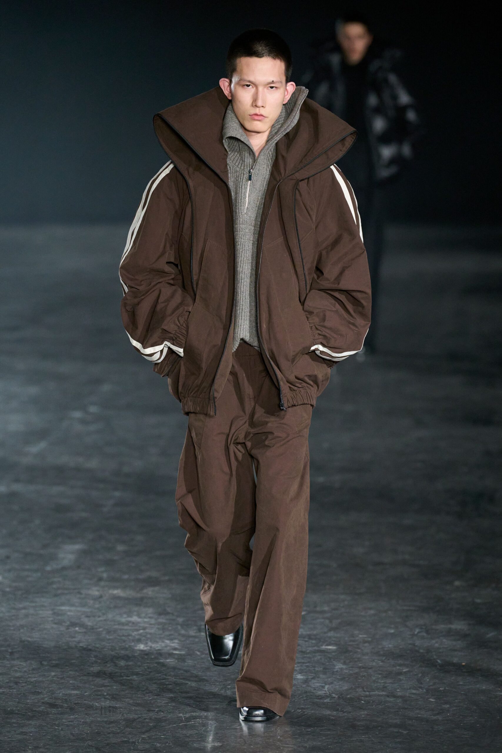 brown cotton long-sleeve hooded oversized jacket