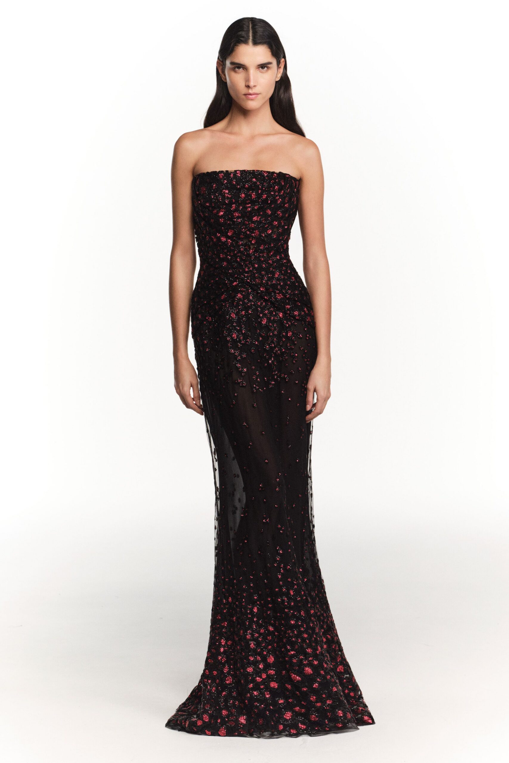 black strapless embellished gown