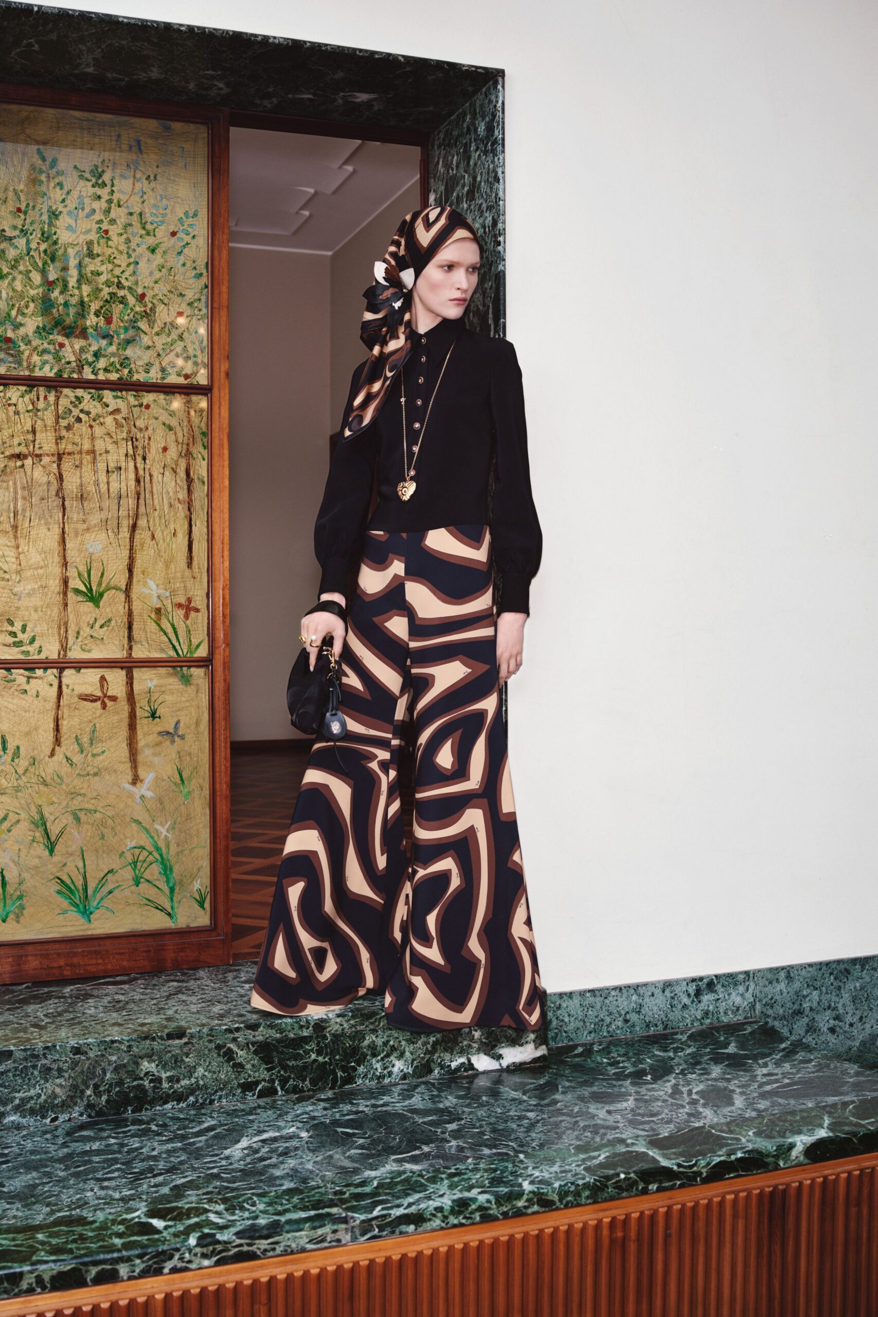 multi silk relaxed flared pants