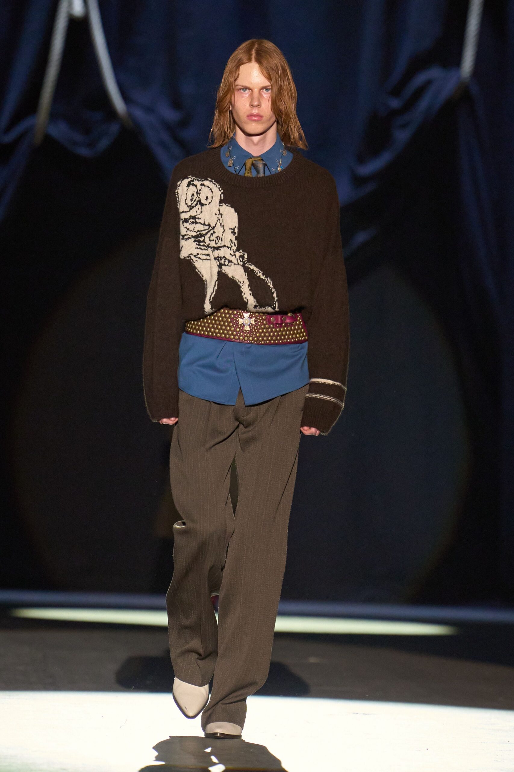 brown wool sweater with embroidered detail