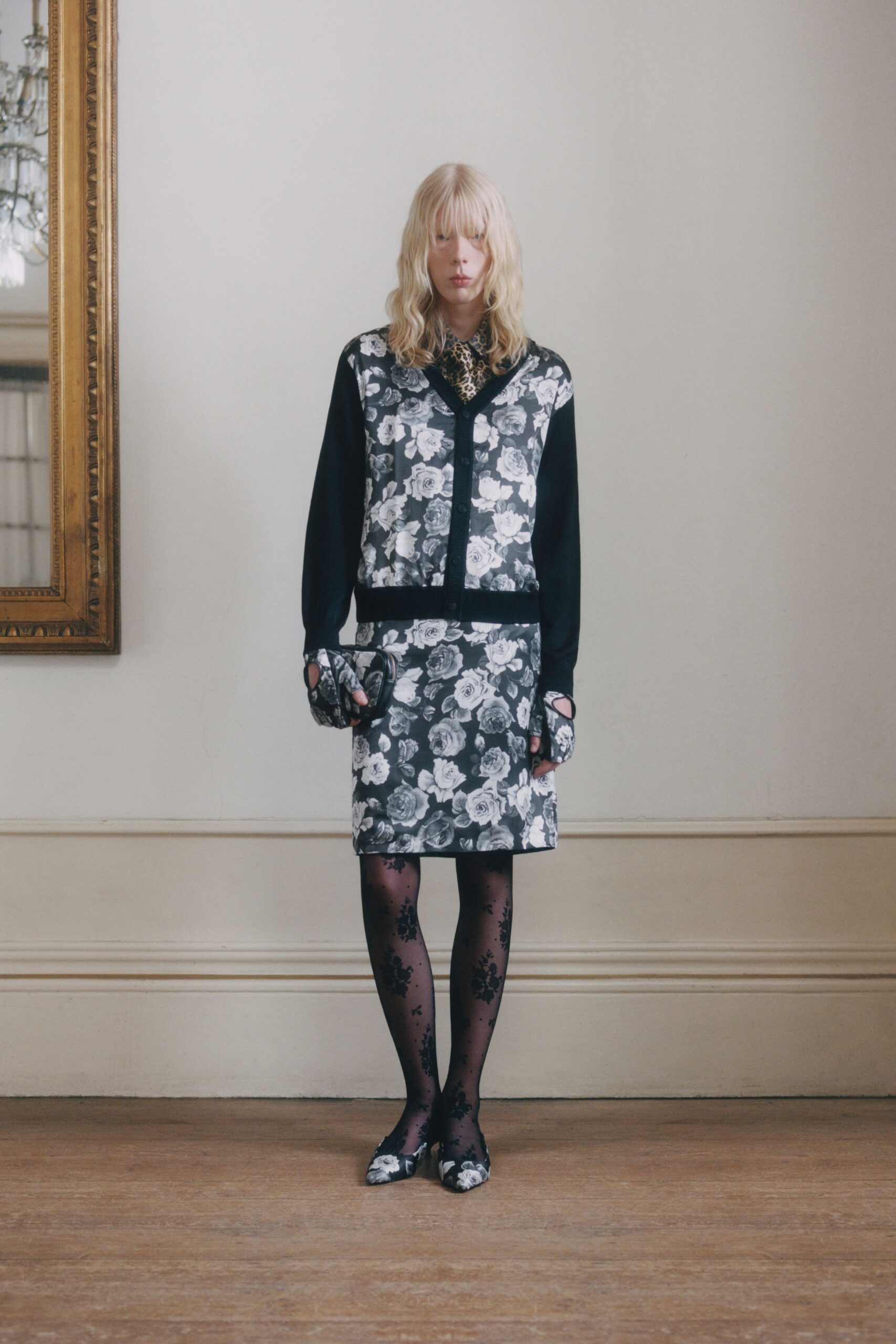 floral black and white outfit