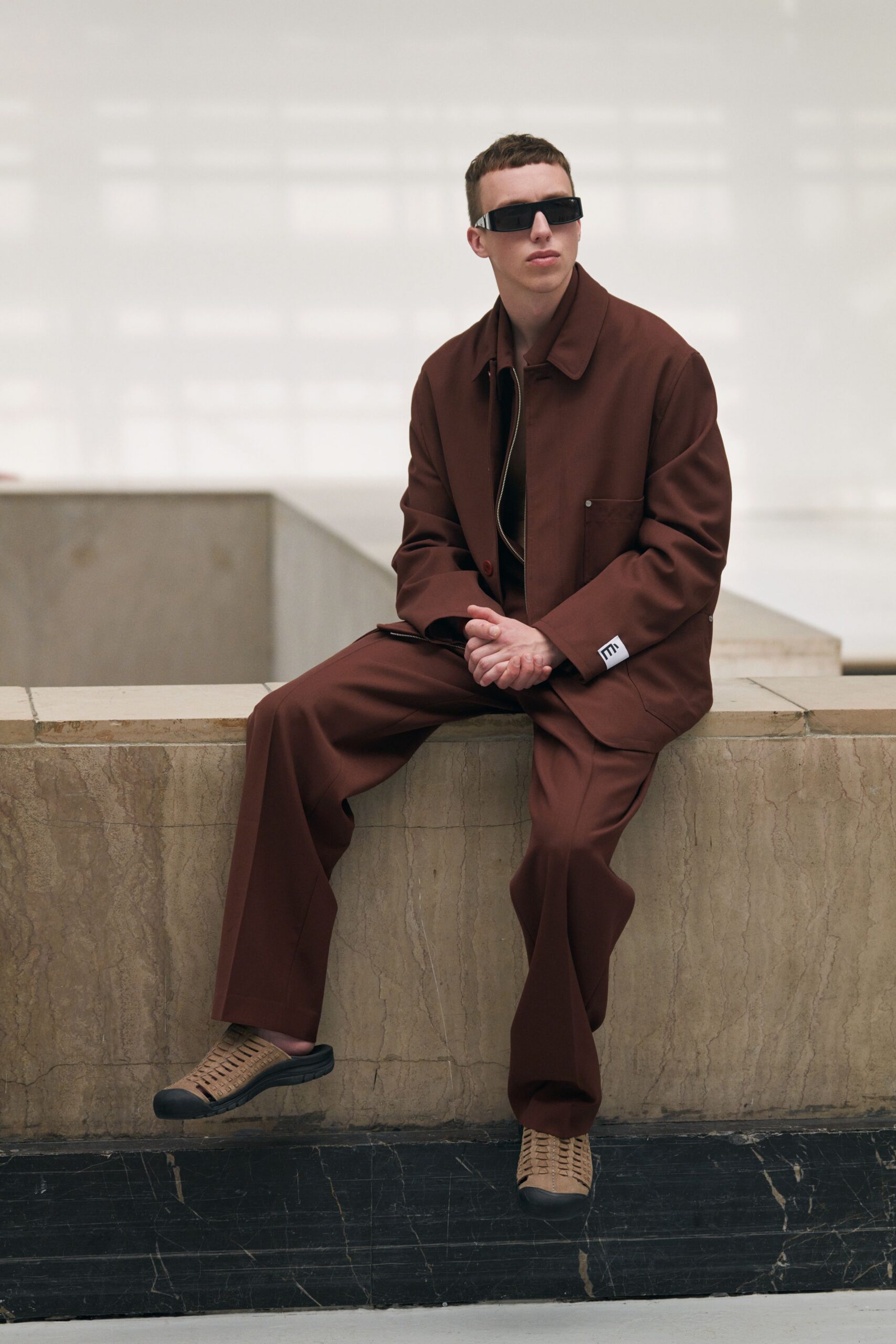brown relaxed jacket and pants