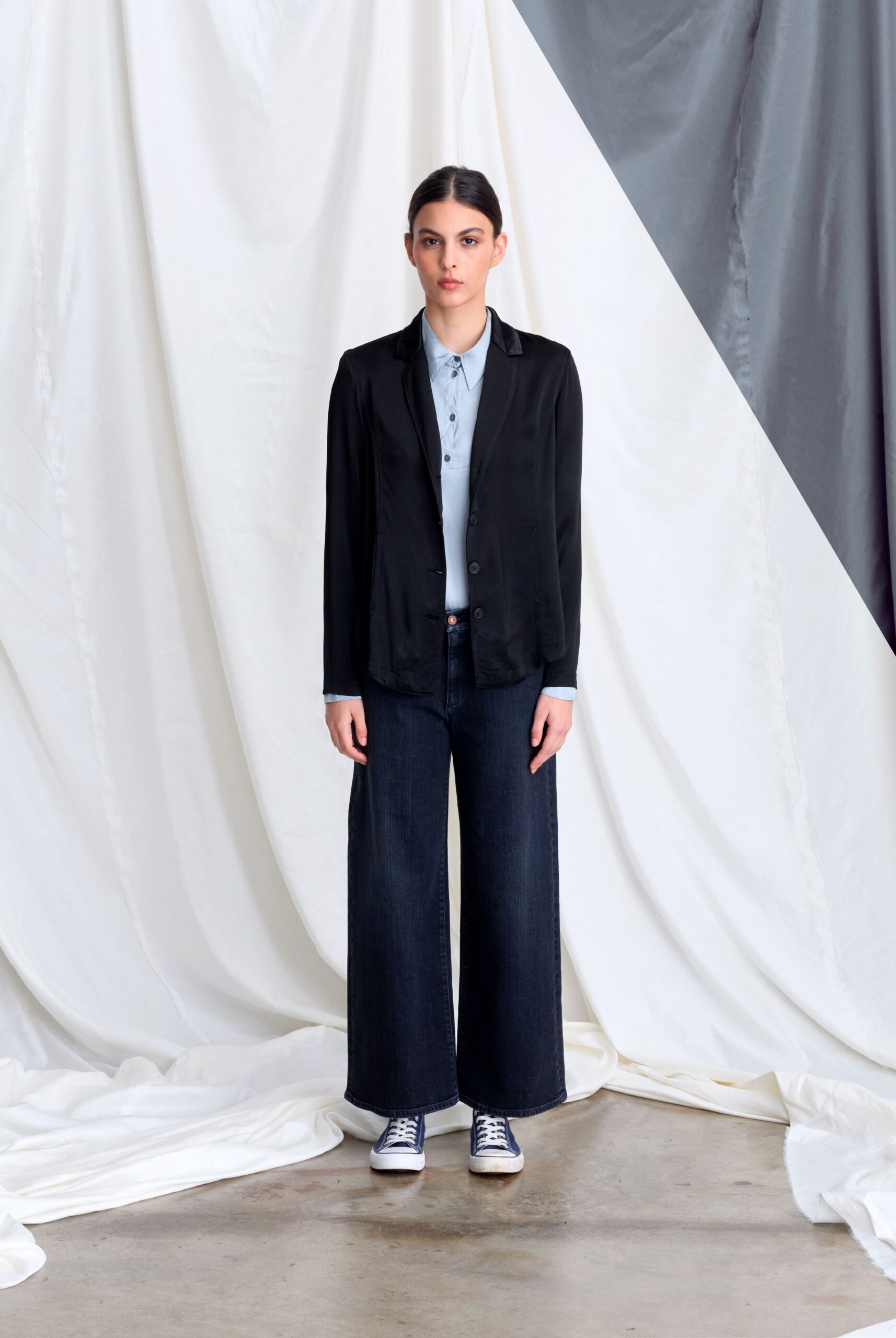 black blazer with blue shirt