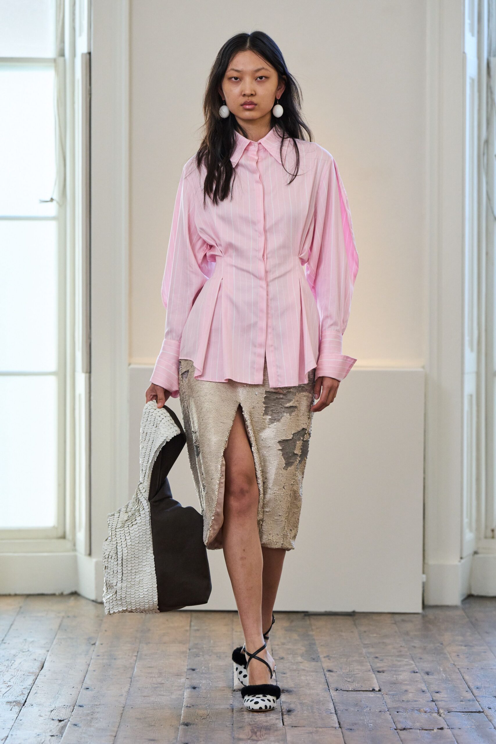 pink cotton long-sleeve collared relaxed striped buttoned shirt