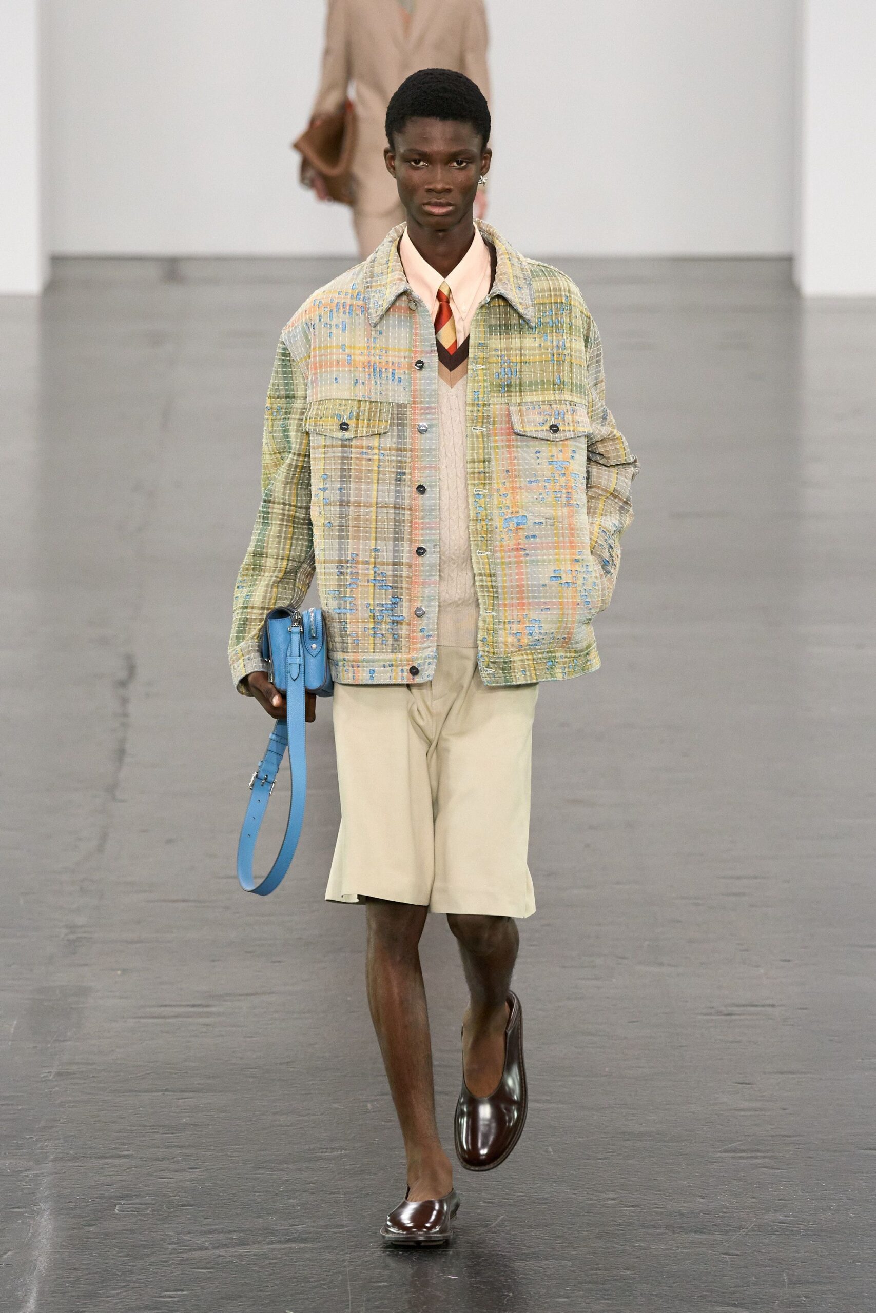 multi cotton long-sleeve collared relaxed checked buttoned jacket