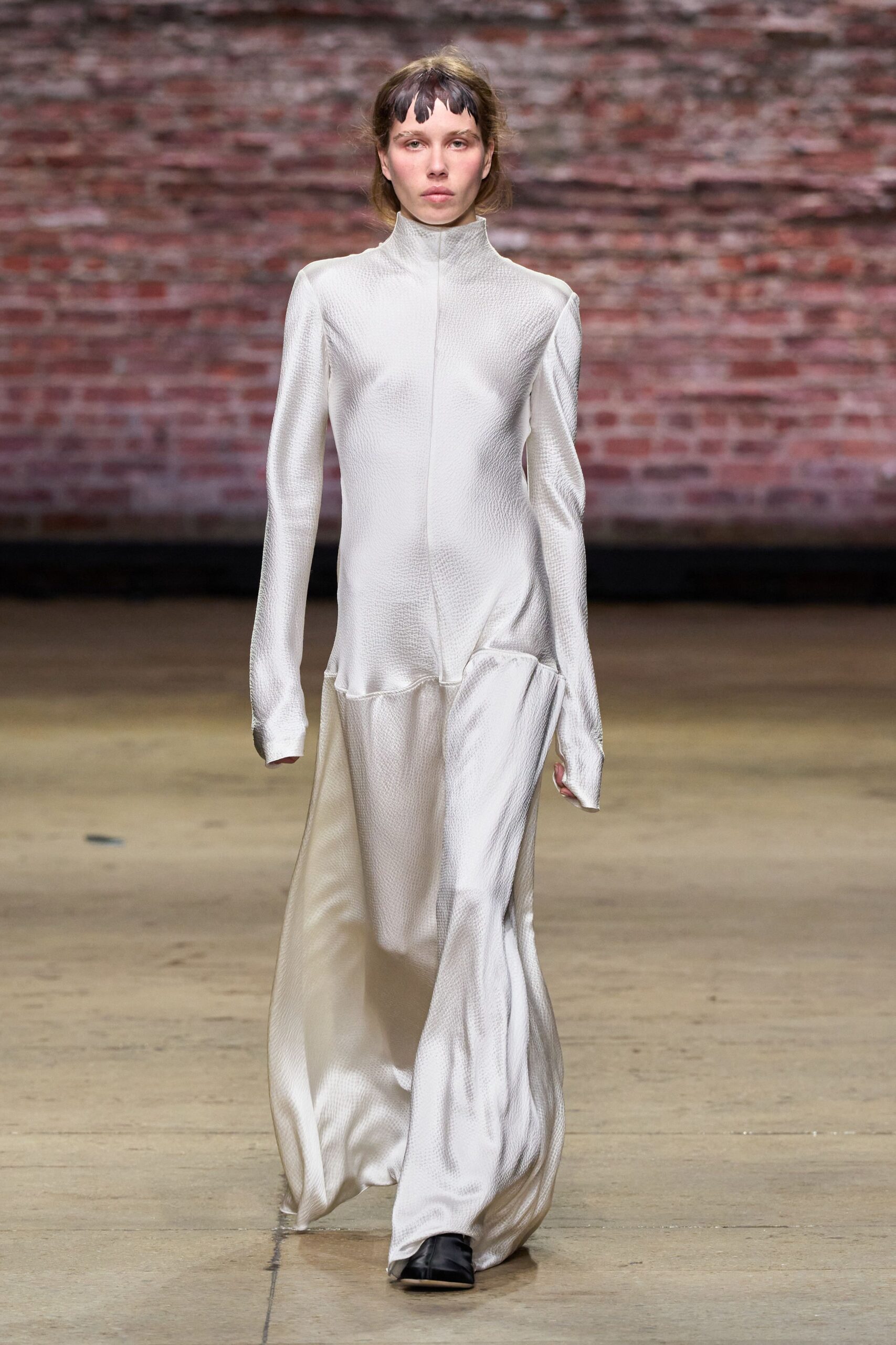 white silk fitted gown