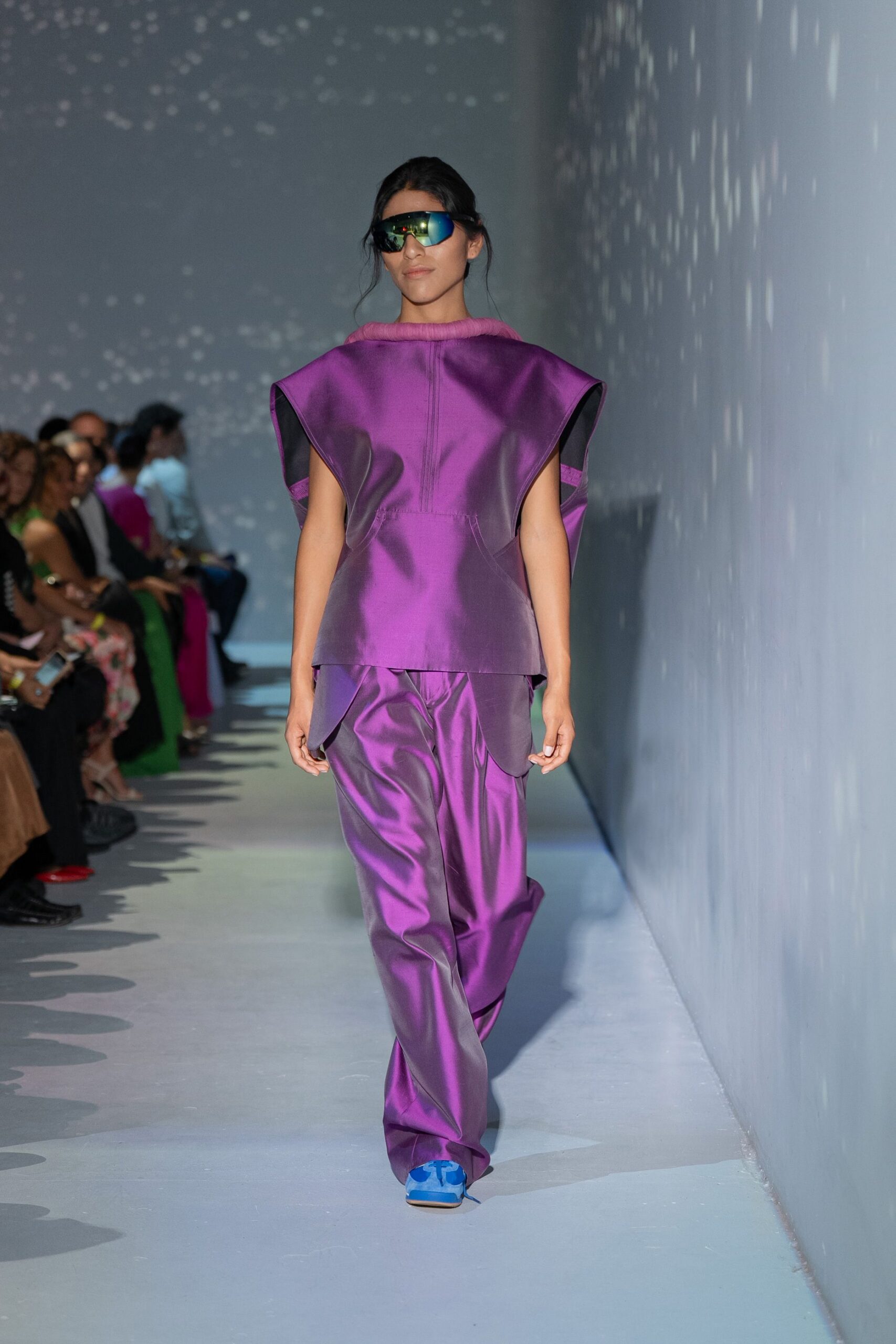purple silk sleeveless asymmetric relaxed shiny top