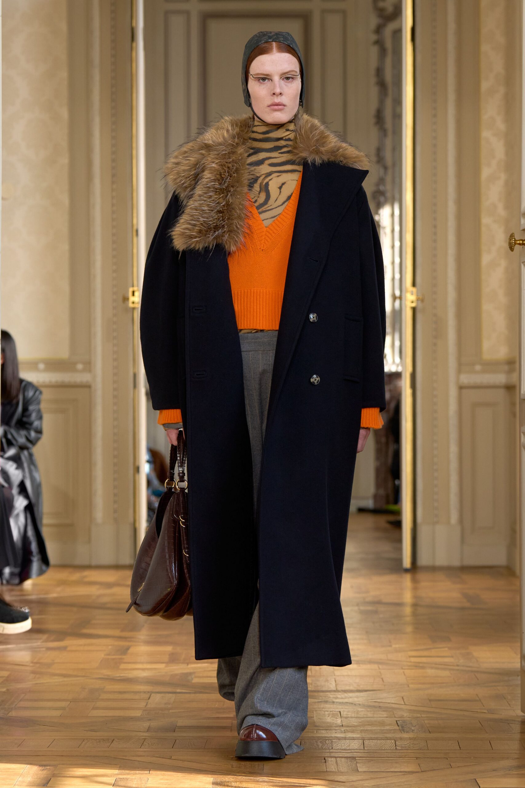 orange wool long-sleeve collared fitted sweater