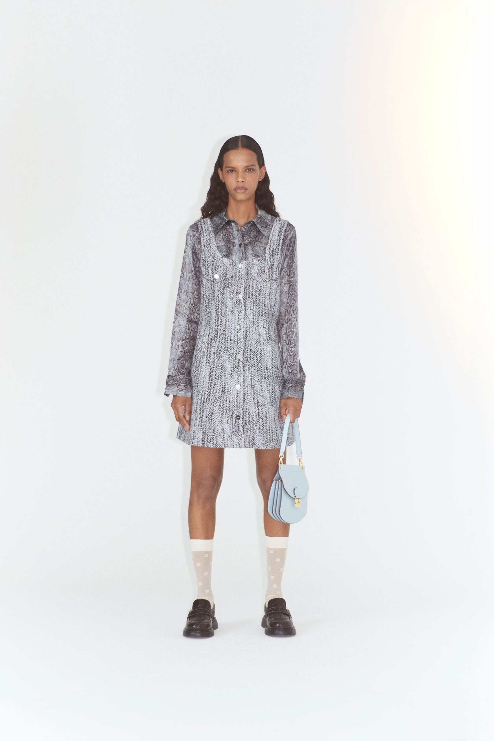 black and white printed shirt-dress