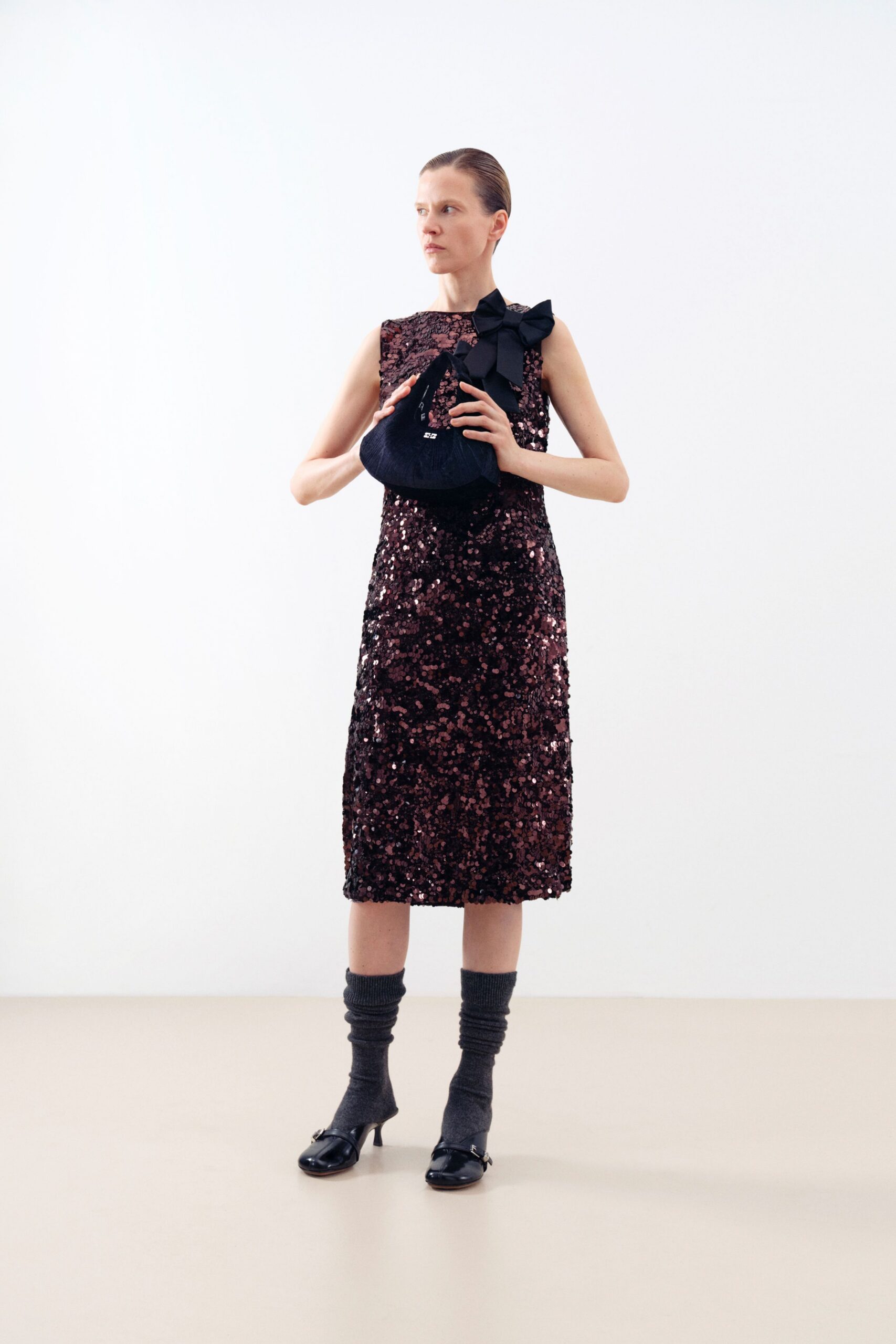 black sequin midi dress