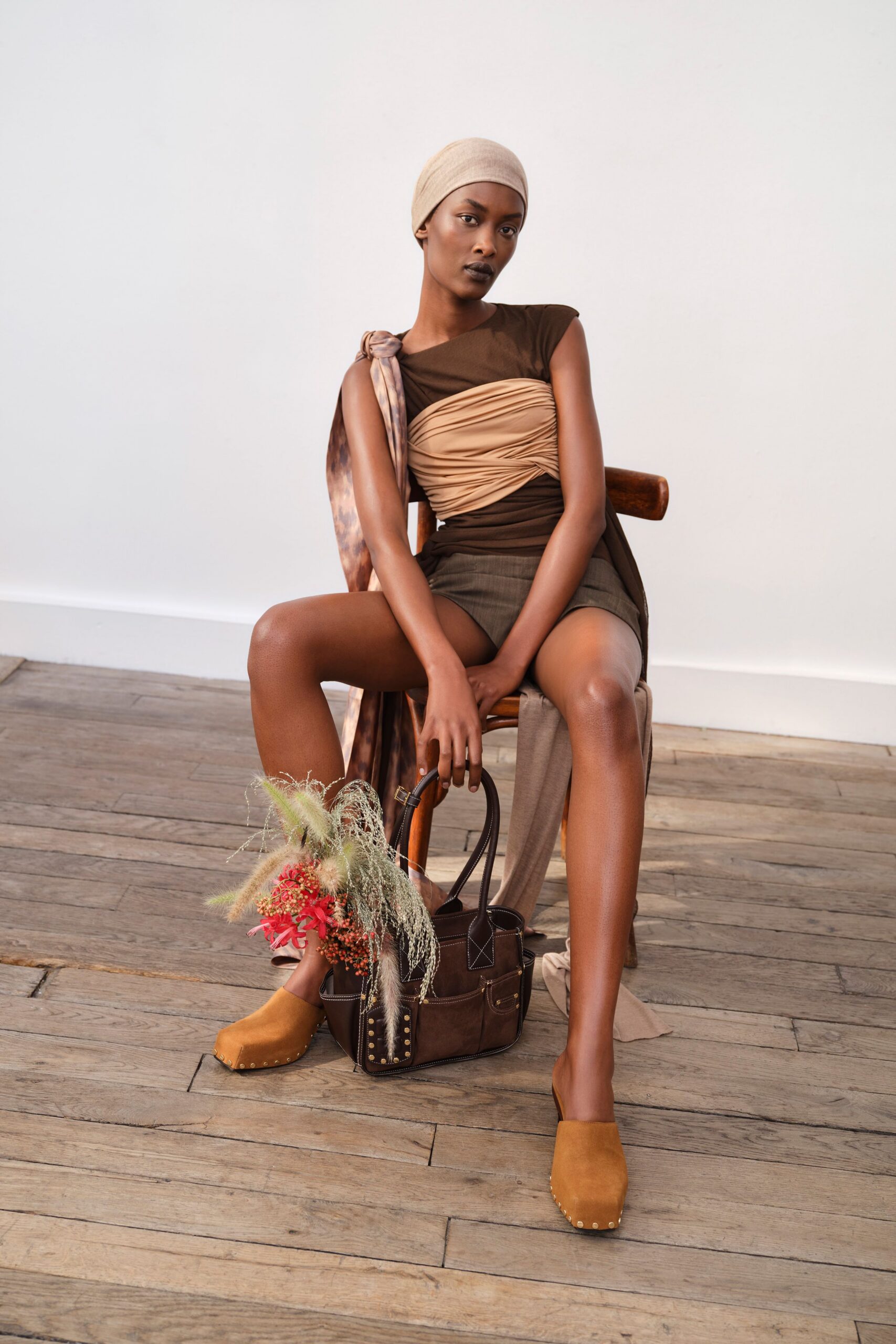 beige silk flowing scarf