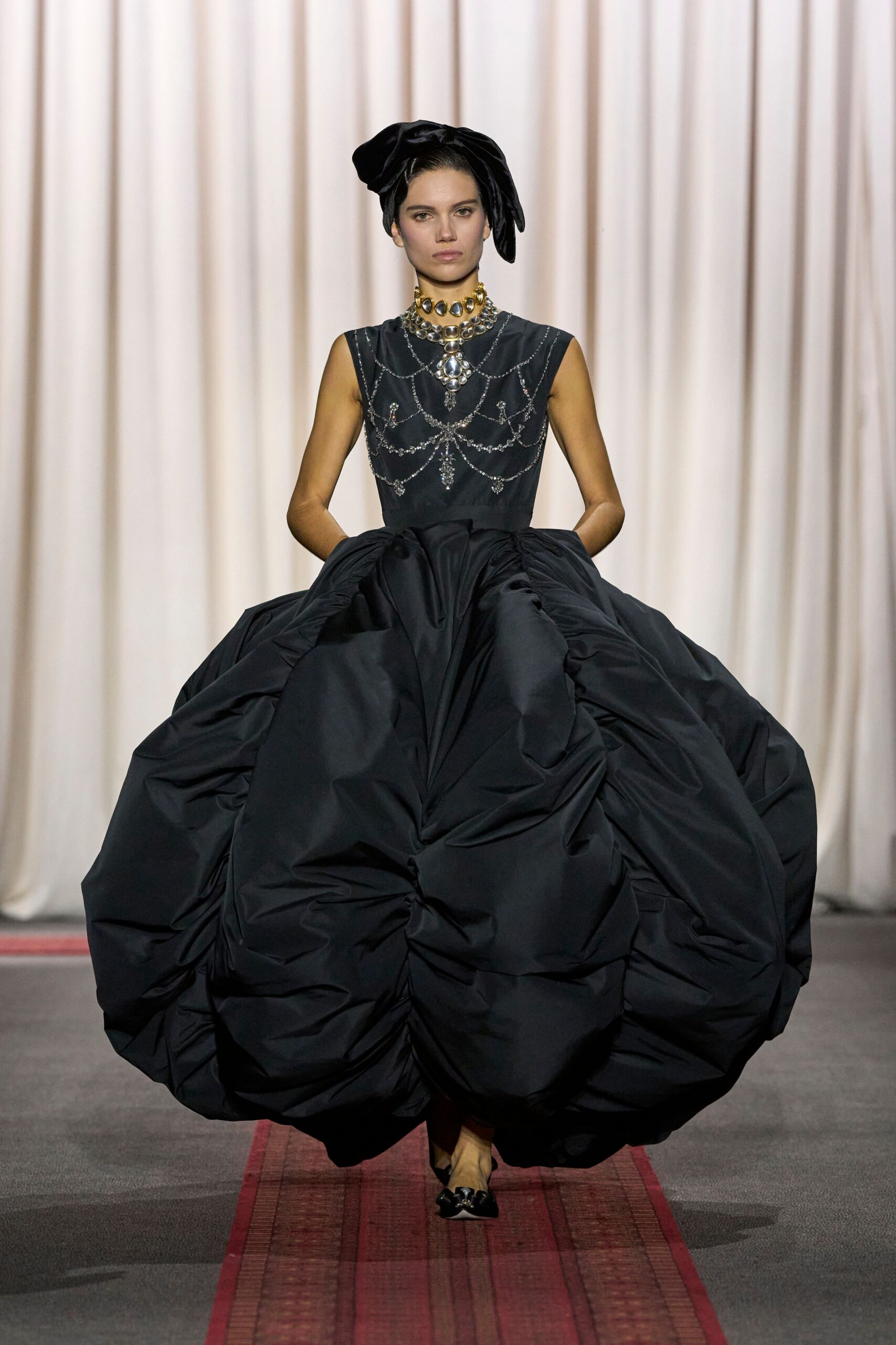black silk sleeveless gown