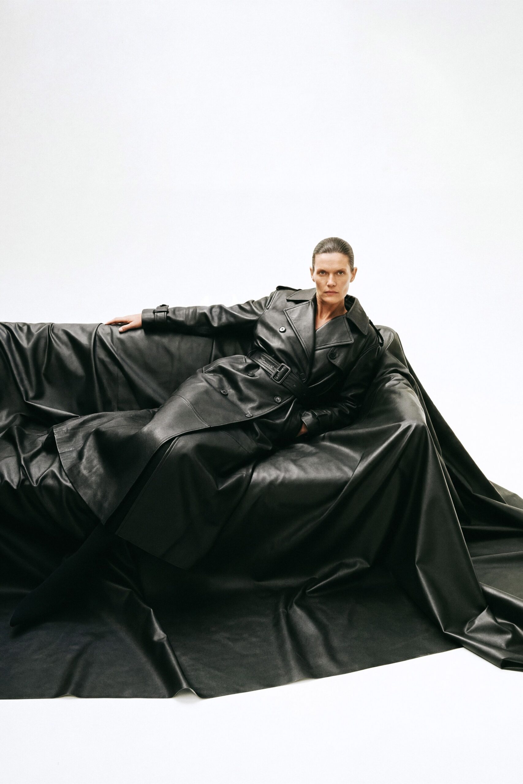 black leather fitted coat