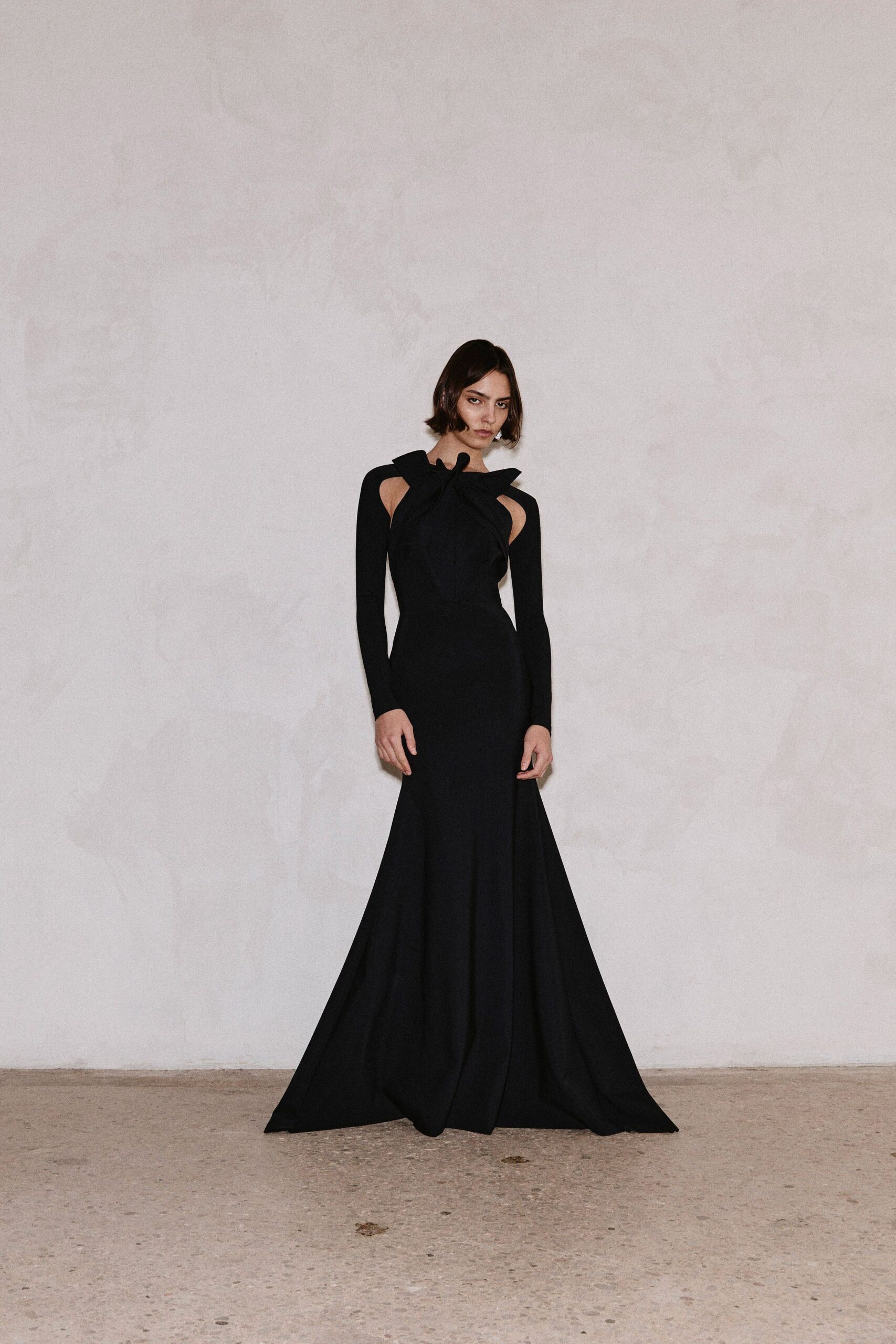 black silk fitted gown