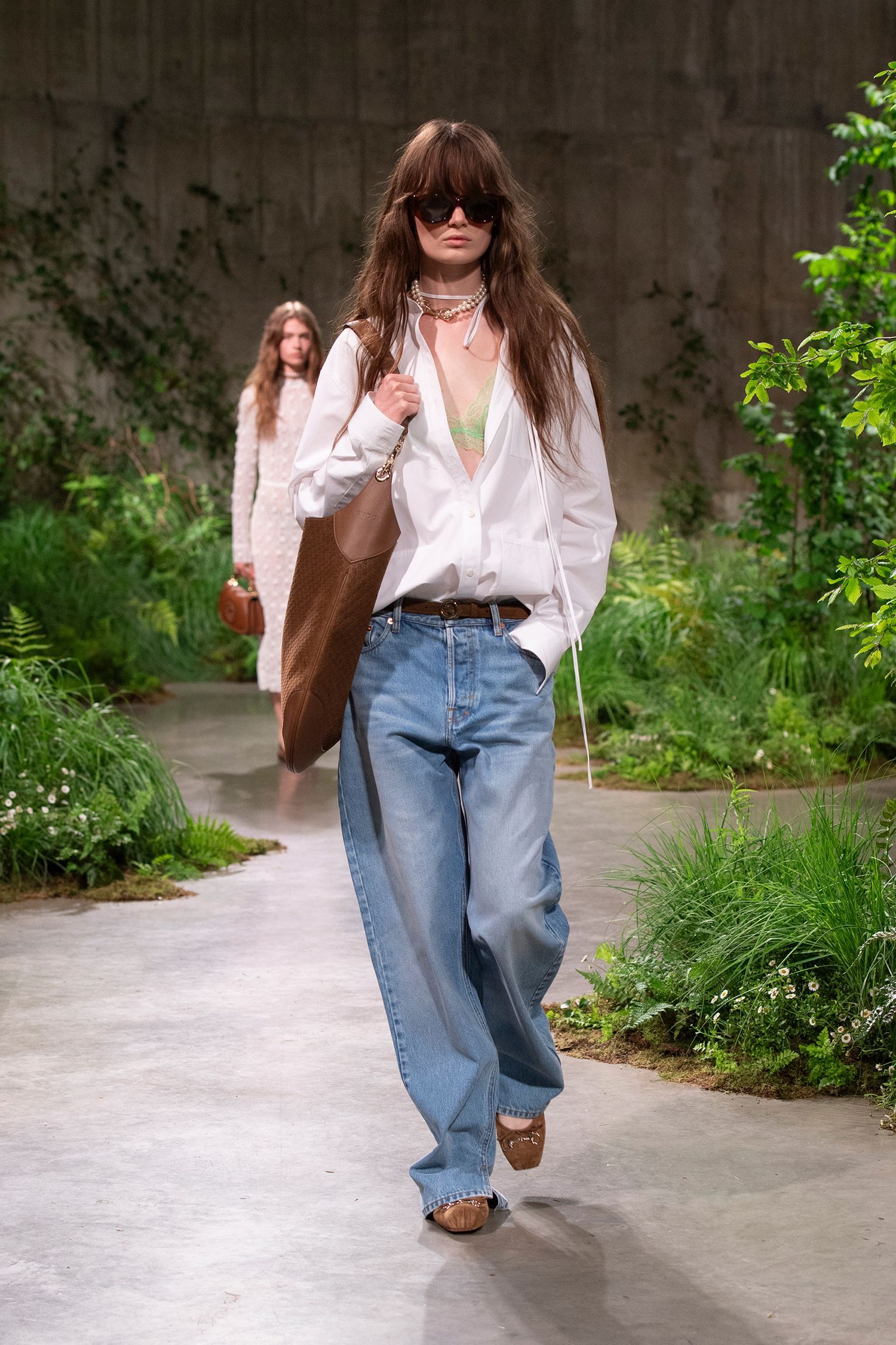 white shirt blue denim pants