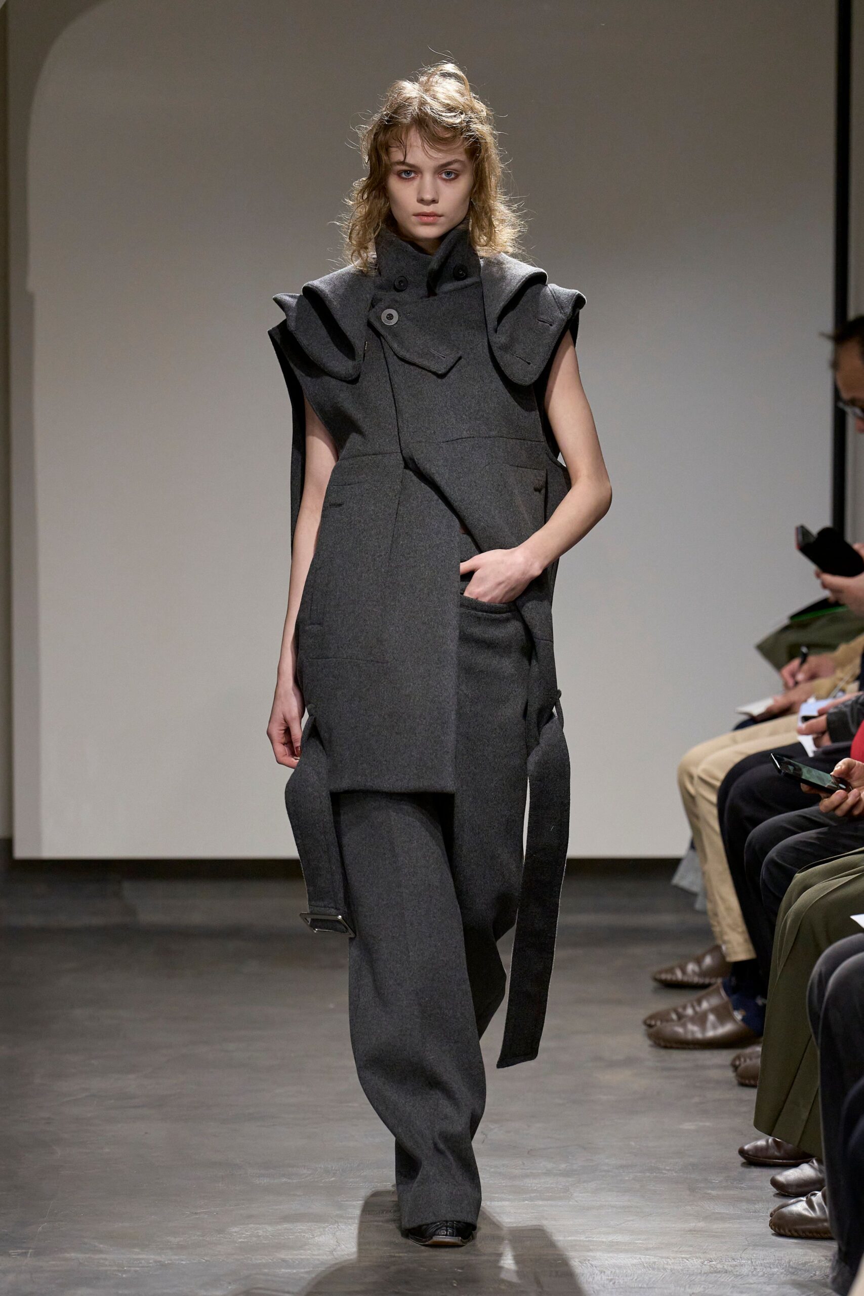 gray wool sleeveless jumpsuit