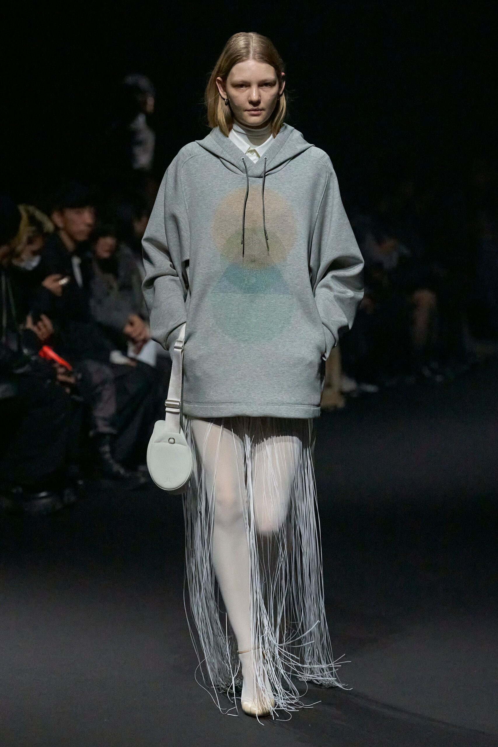 gray cotton long-sleeve hooded oversized layered hoodie