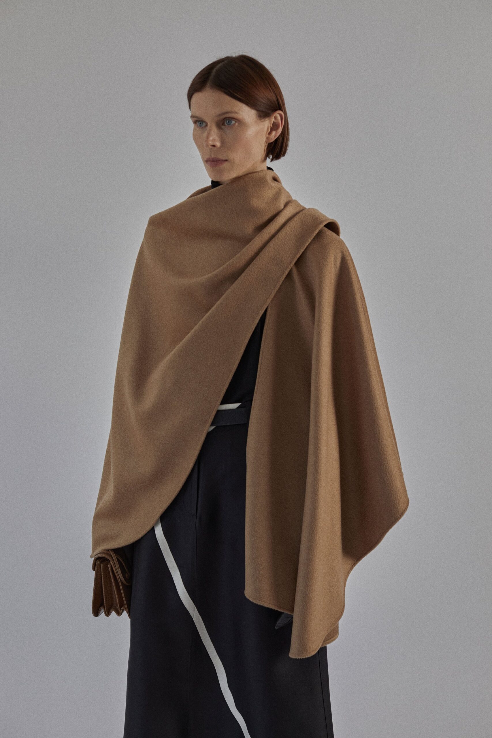 brown wool relaxed cape