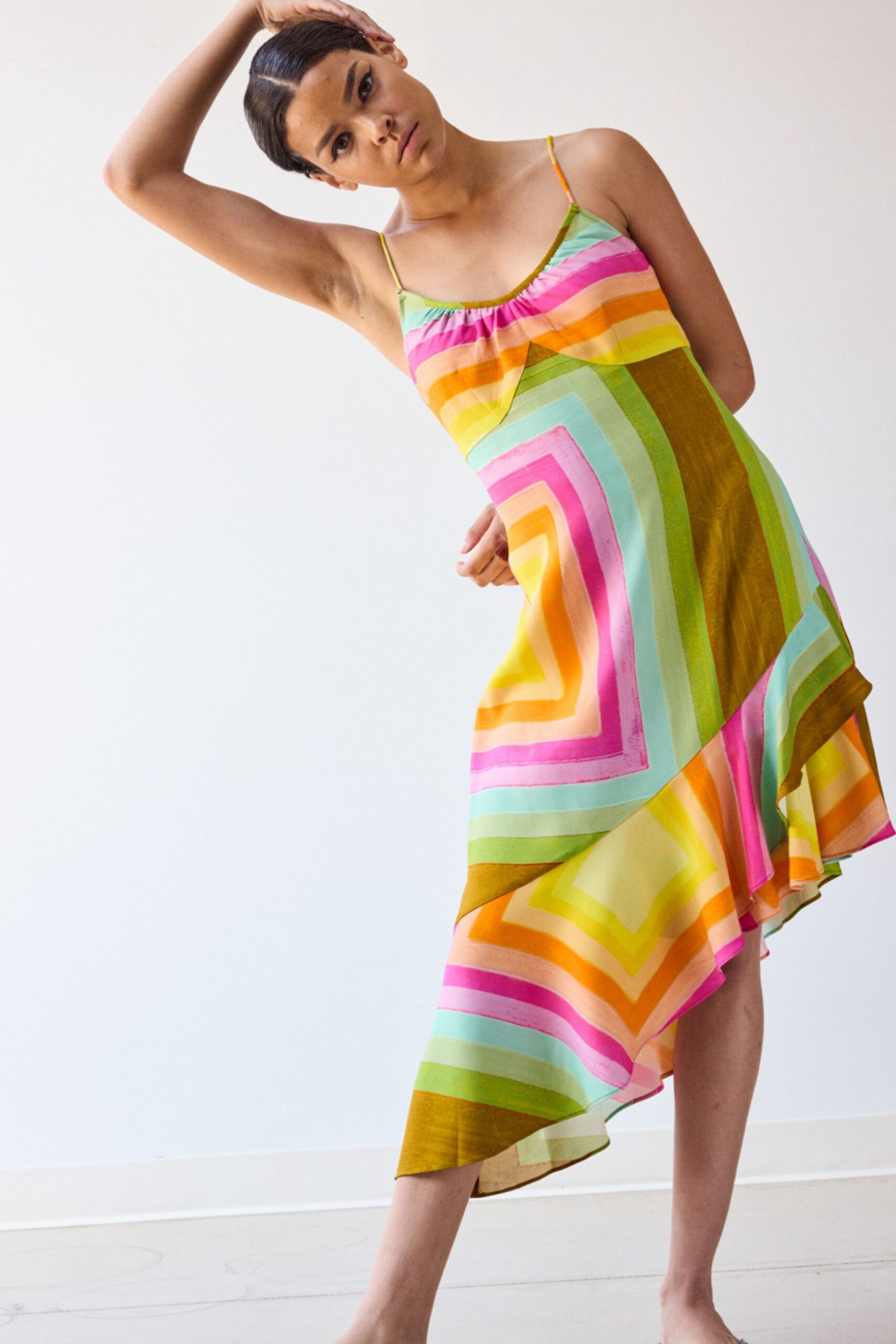 color-blocked midi dress
