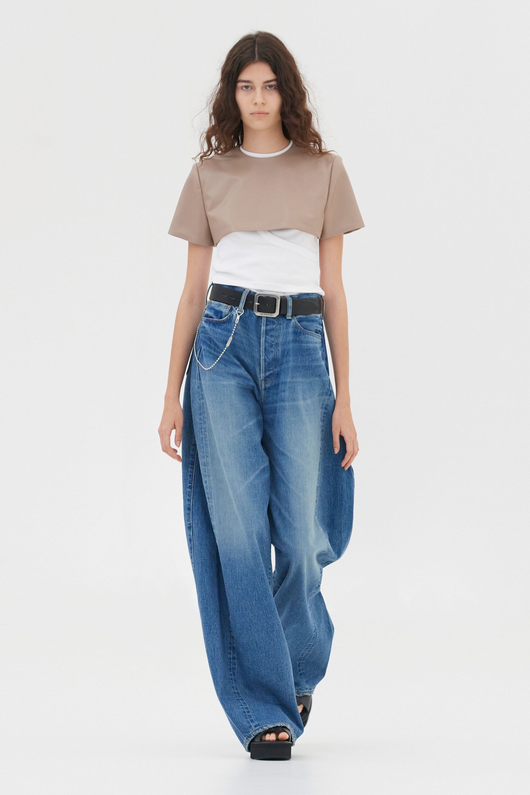 beige cotton short-sleeve collared relaxed top