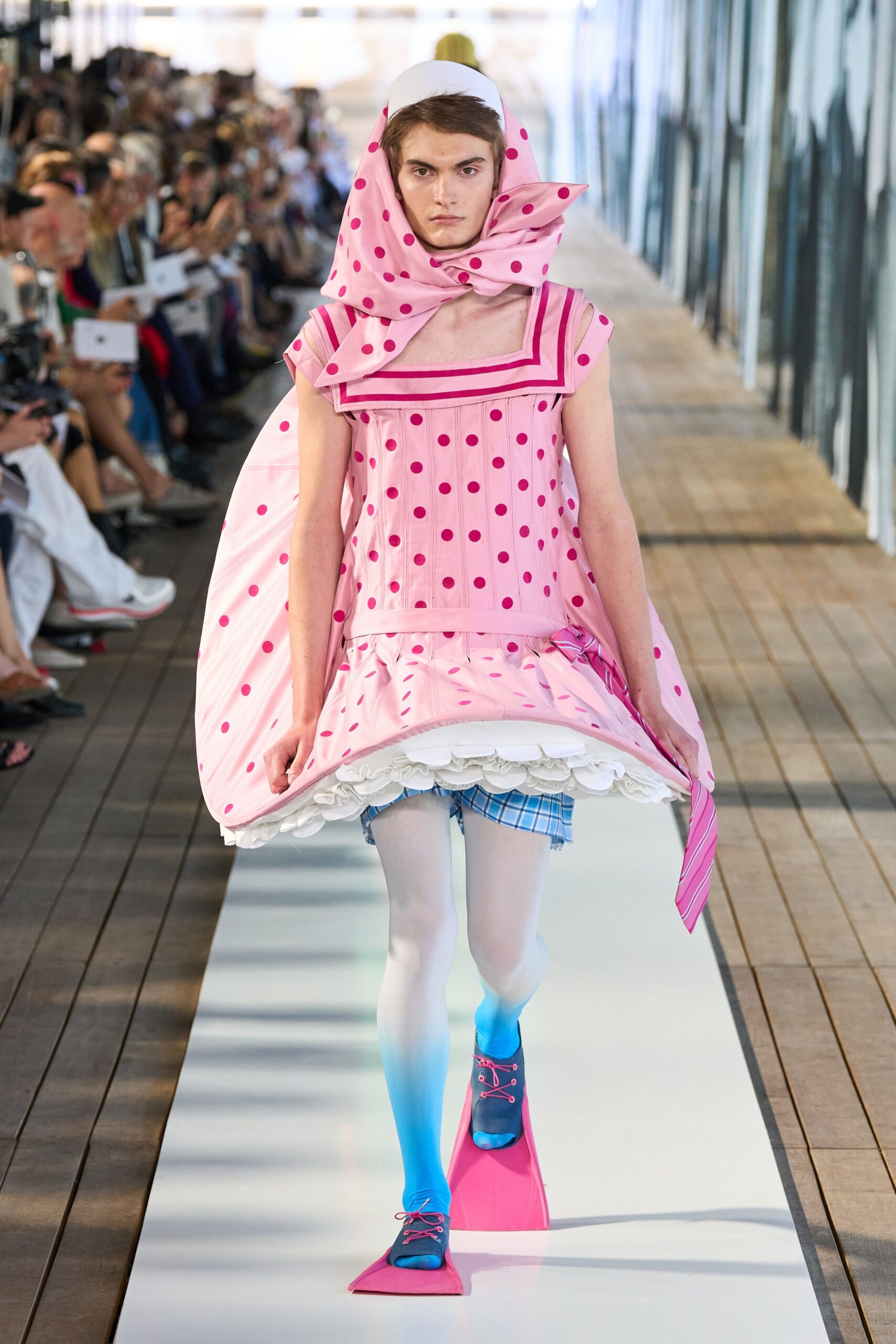 pink polka-dot top and skirt