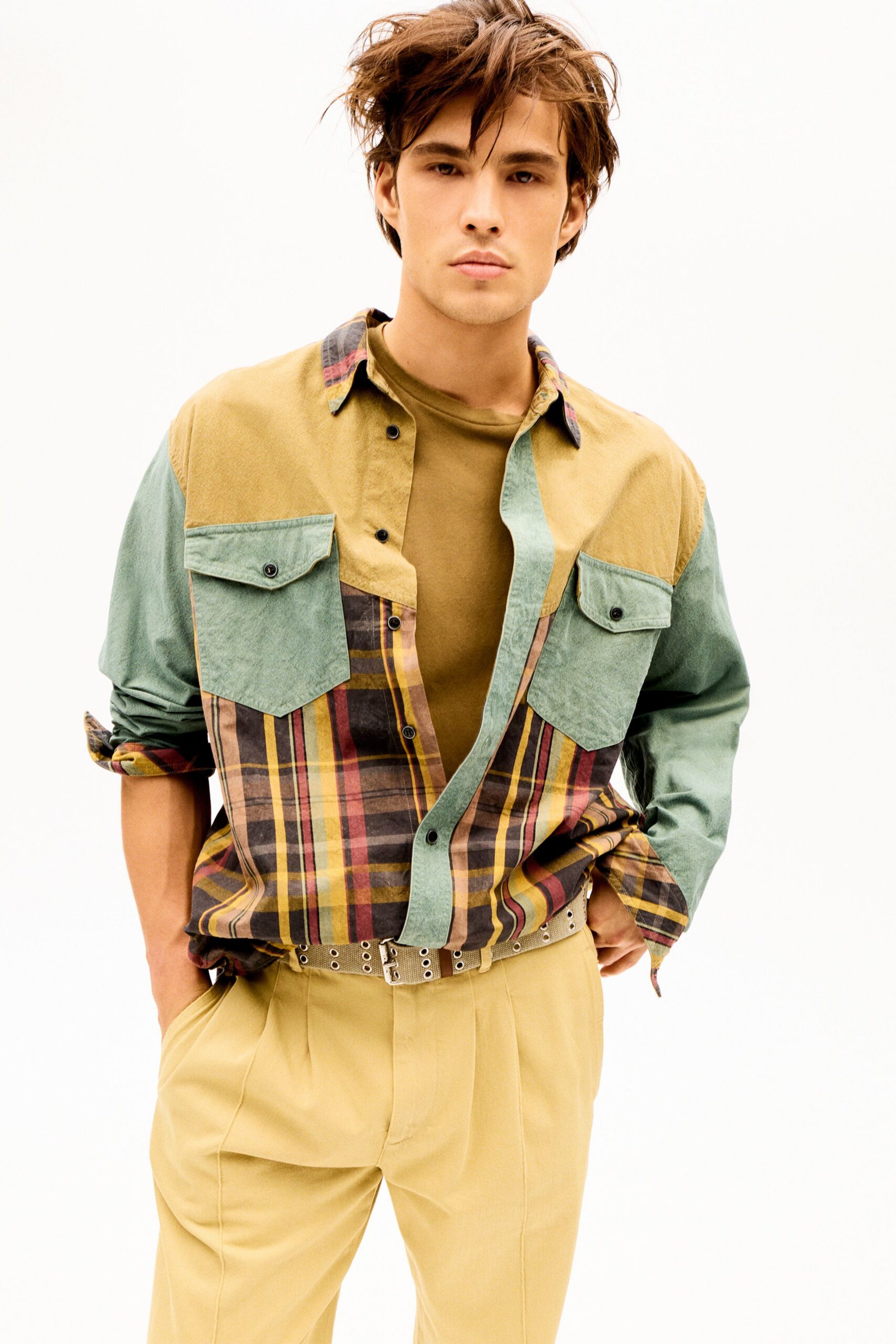relaxed shirt with beige pants
