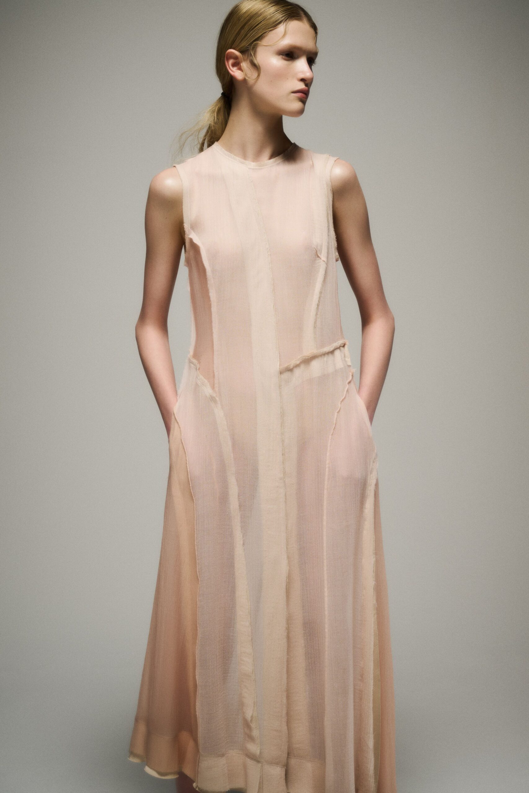 pink silk sleeveless dress