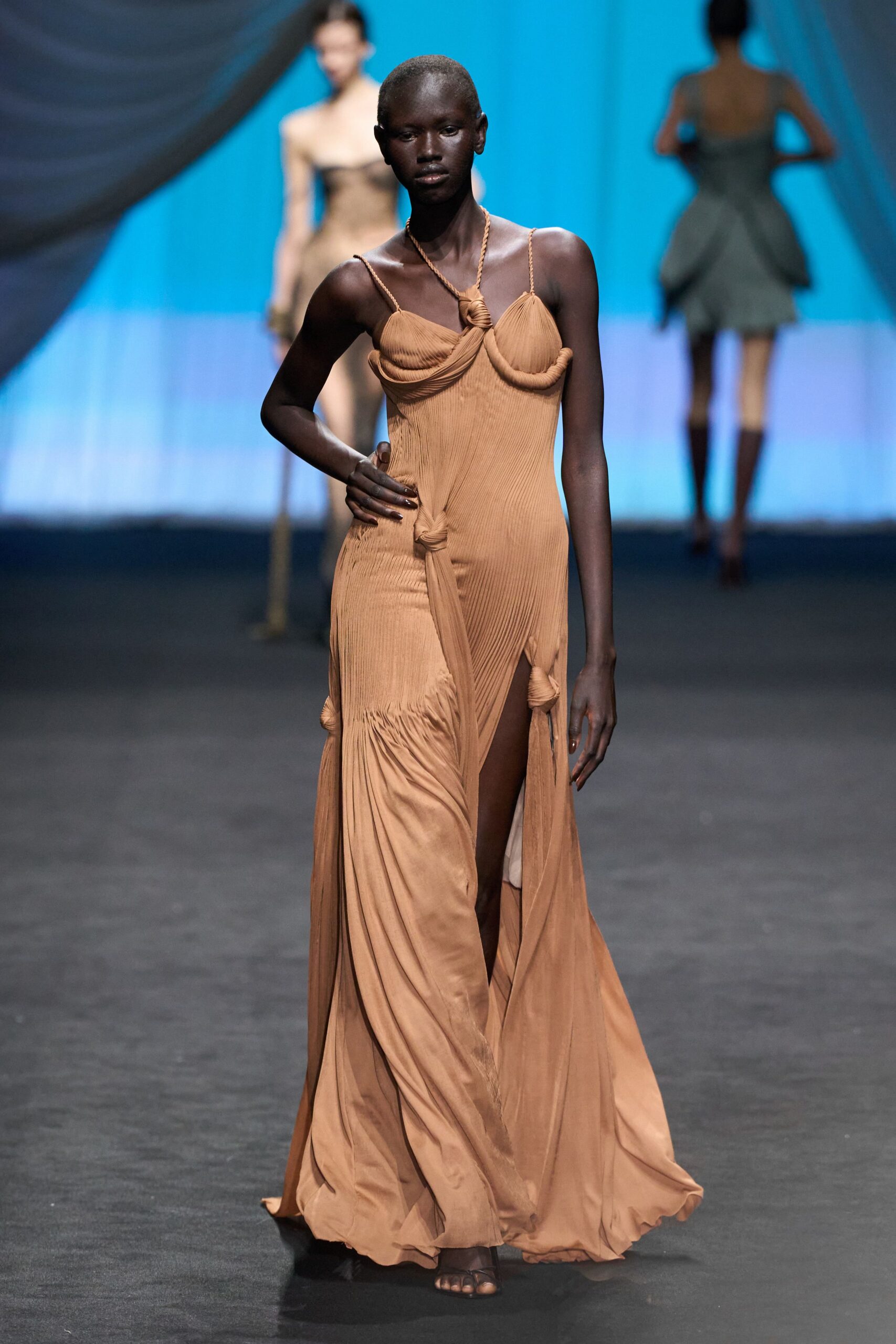 brown silk sleeveless gown