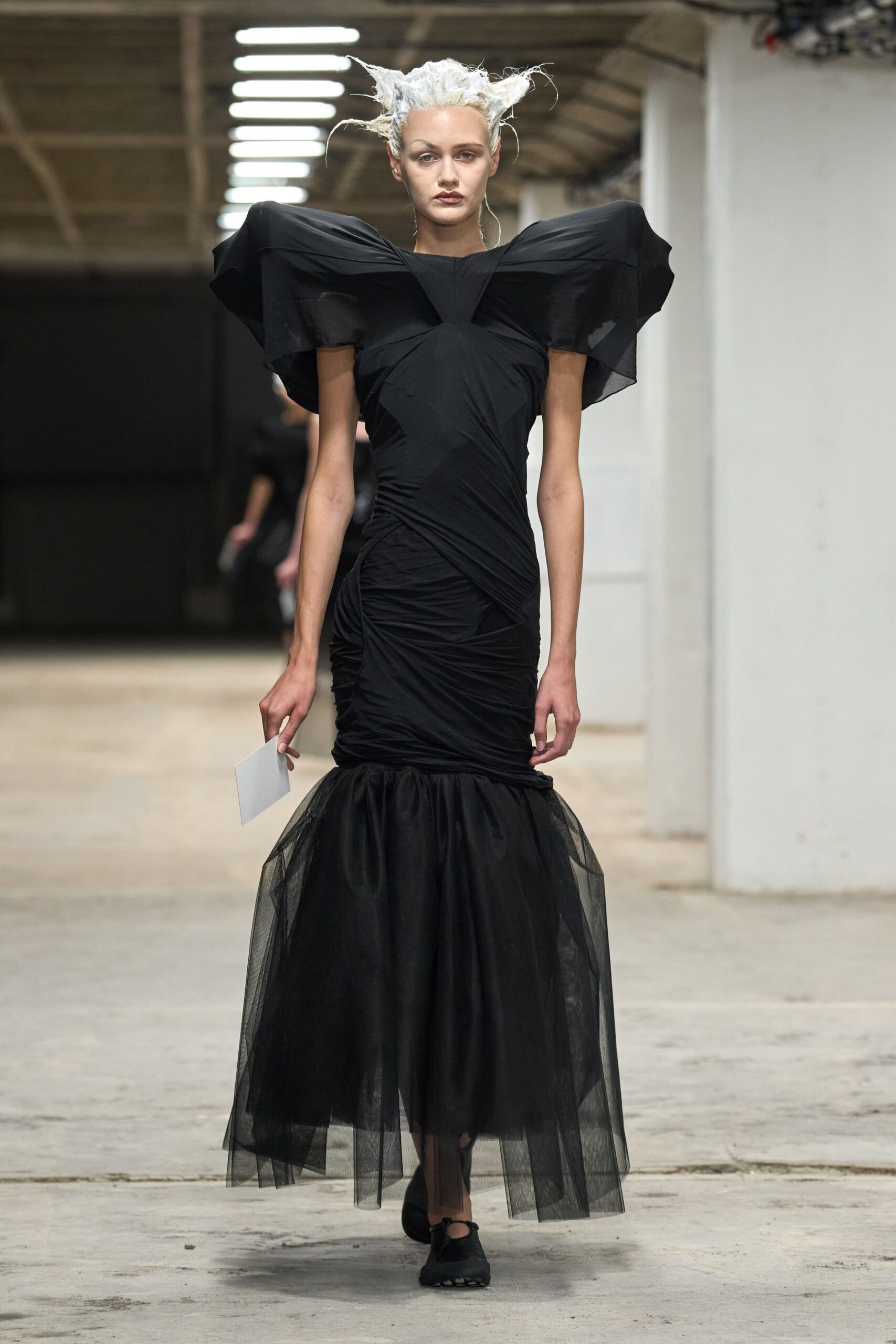 black silk tulle gown