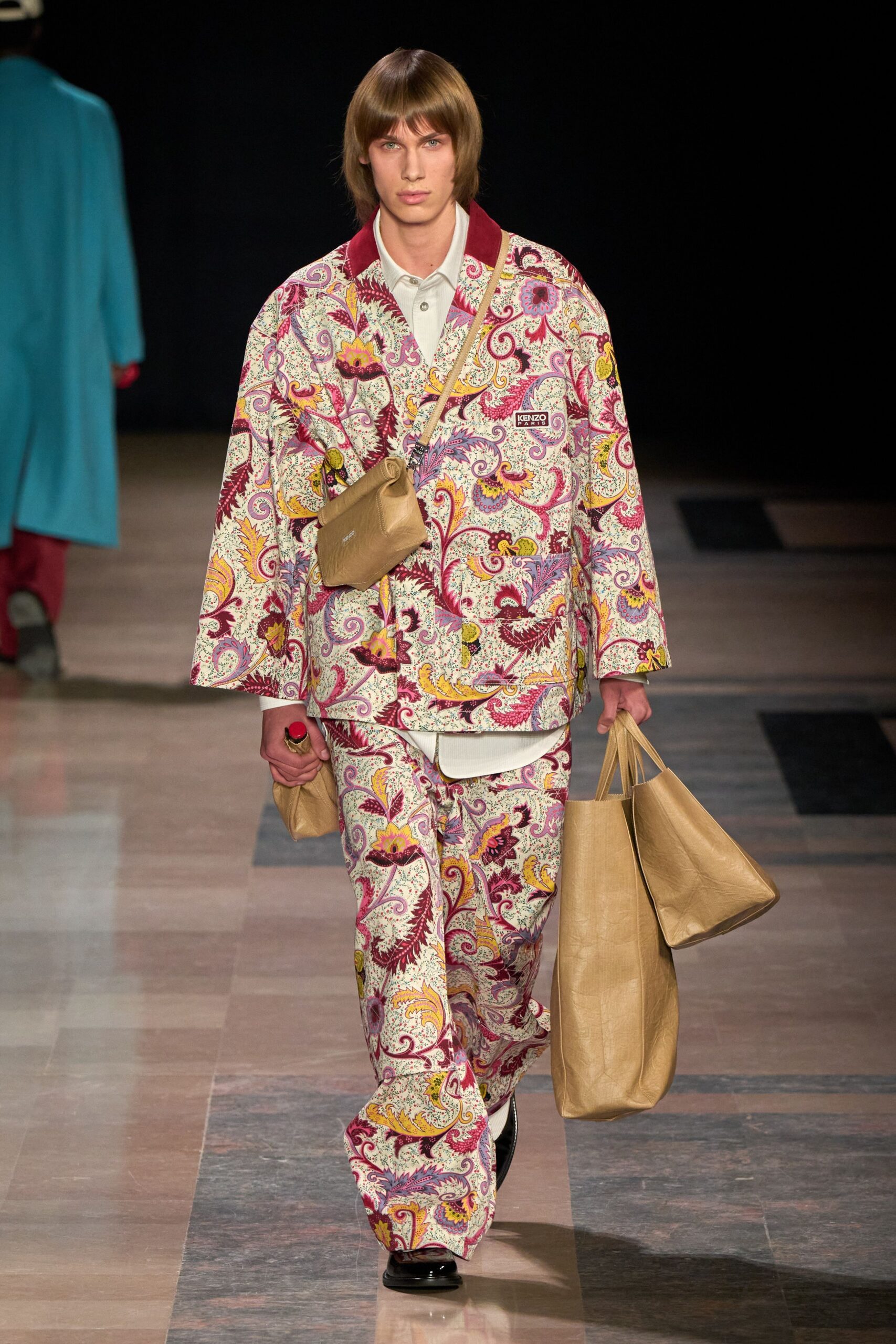 multi cotton long-sleeve collared relaxed printed jacket