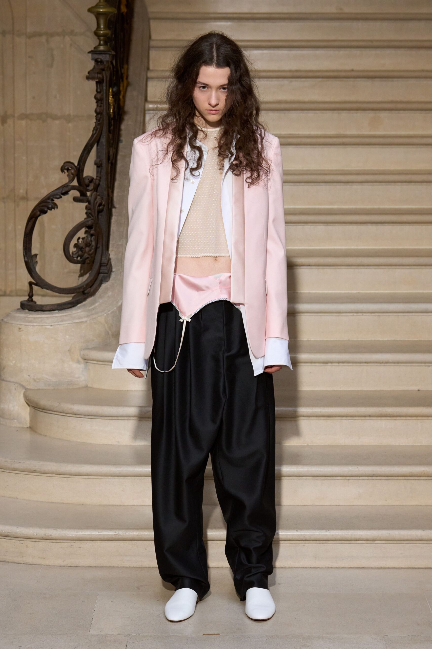 pink silk long-sleeve collared relaxed blazer