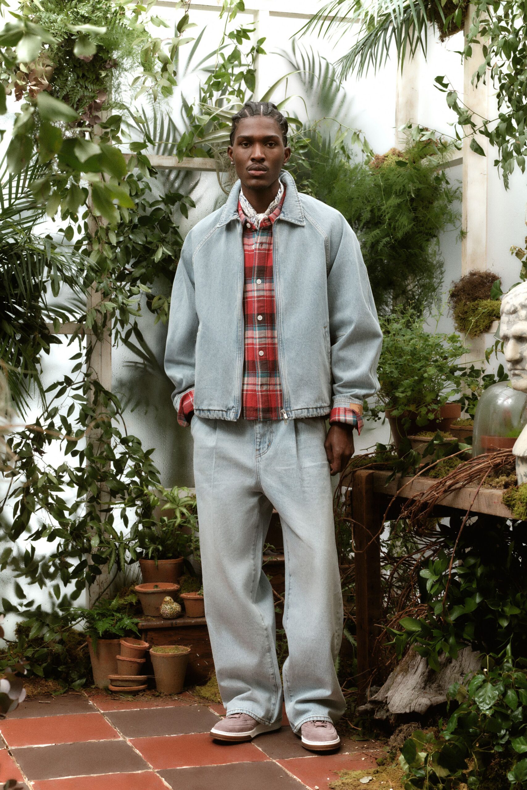 denim jacket with checked shirt
